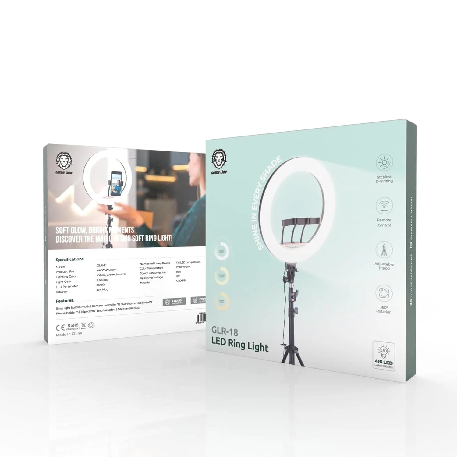 Green Lion LED Ring Light - 18", Remote, 3-Color, Tripod 4