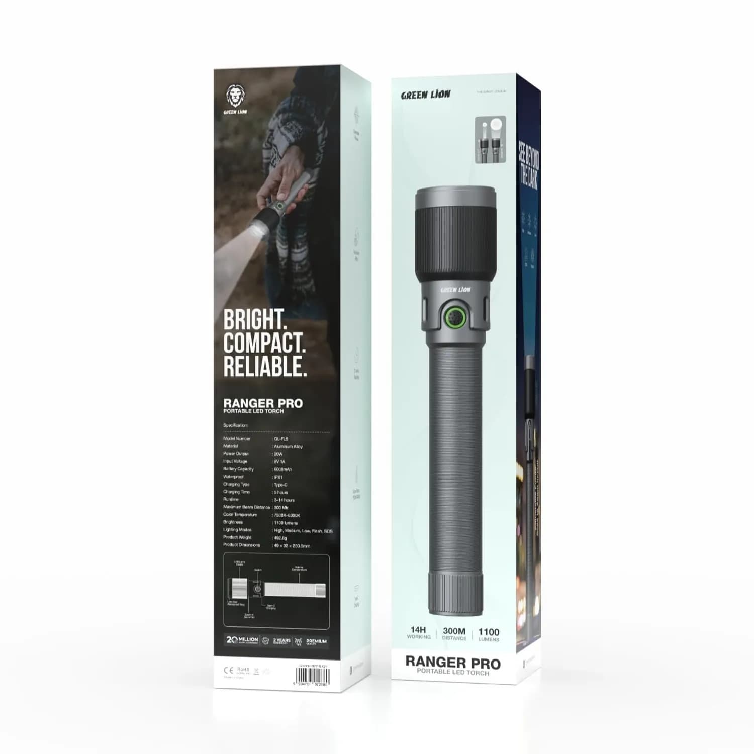 Green Lion LED Torch Ranger Pro - 1100 Lumens, Grey 4