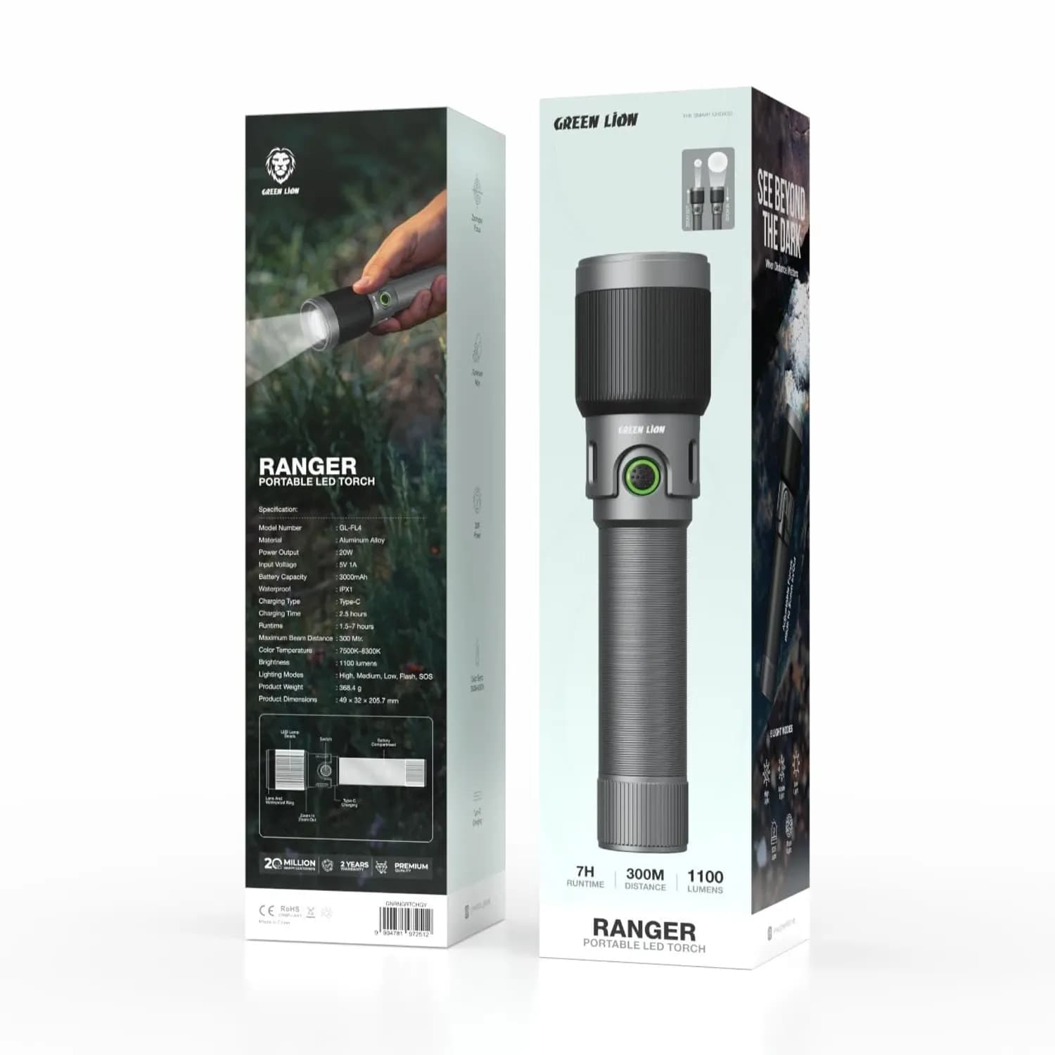 Green Lion LED Torch - 1100 Lumens, Grey 4