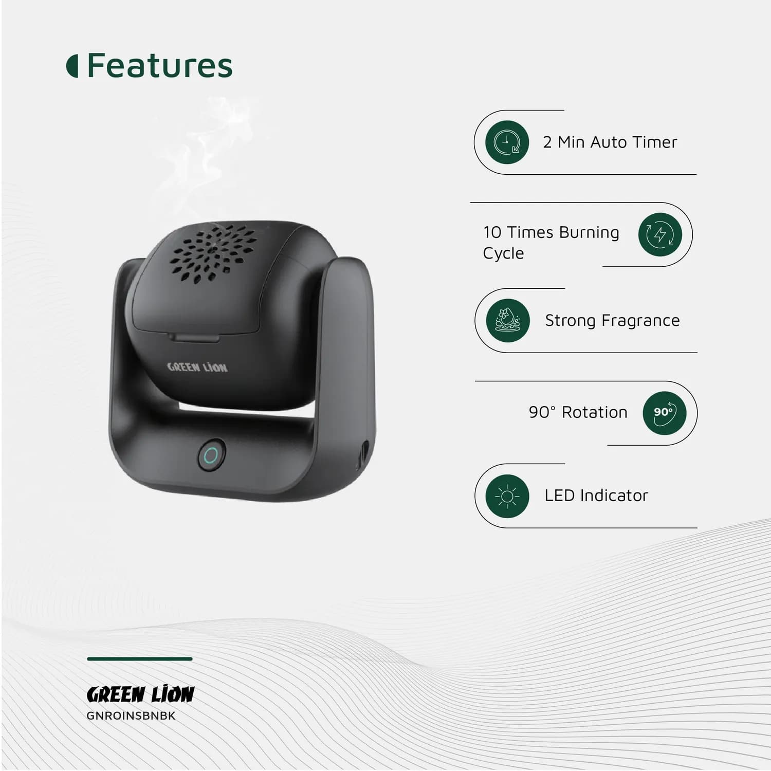 Green Lion Incense Burner - Rotatable, 1500mAh, Black 2