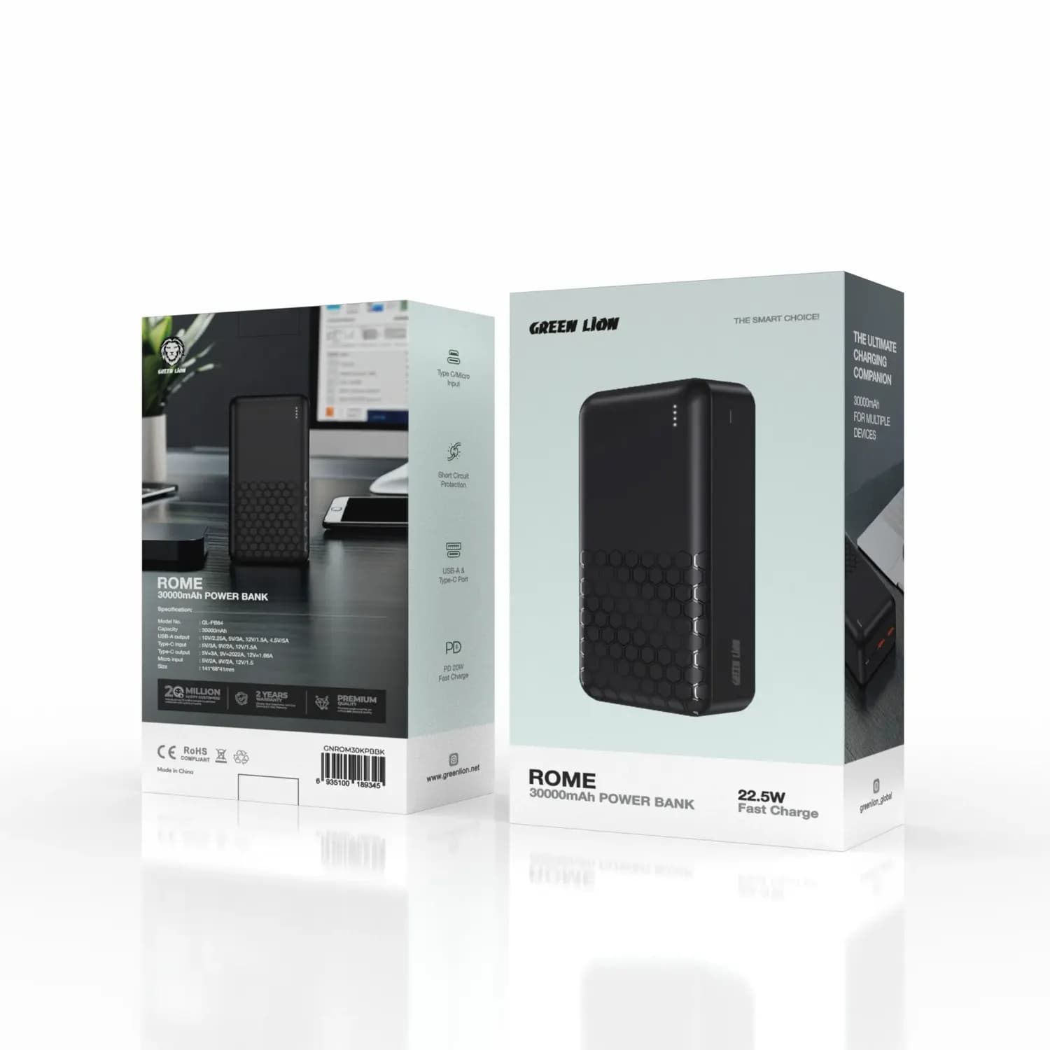 Green Lion Power Bank Rome - 30000mAh, Black 3