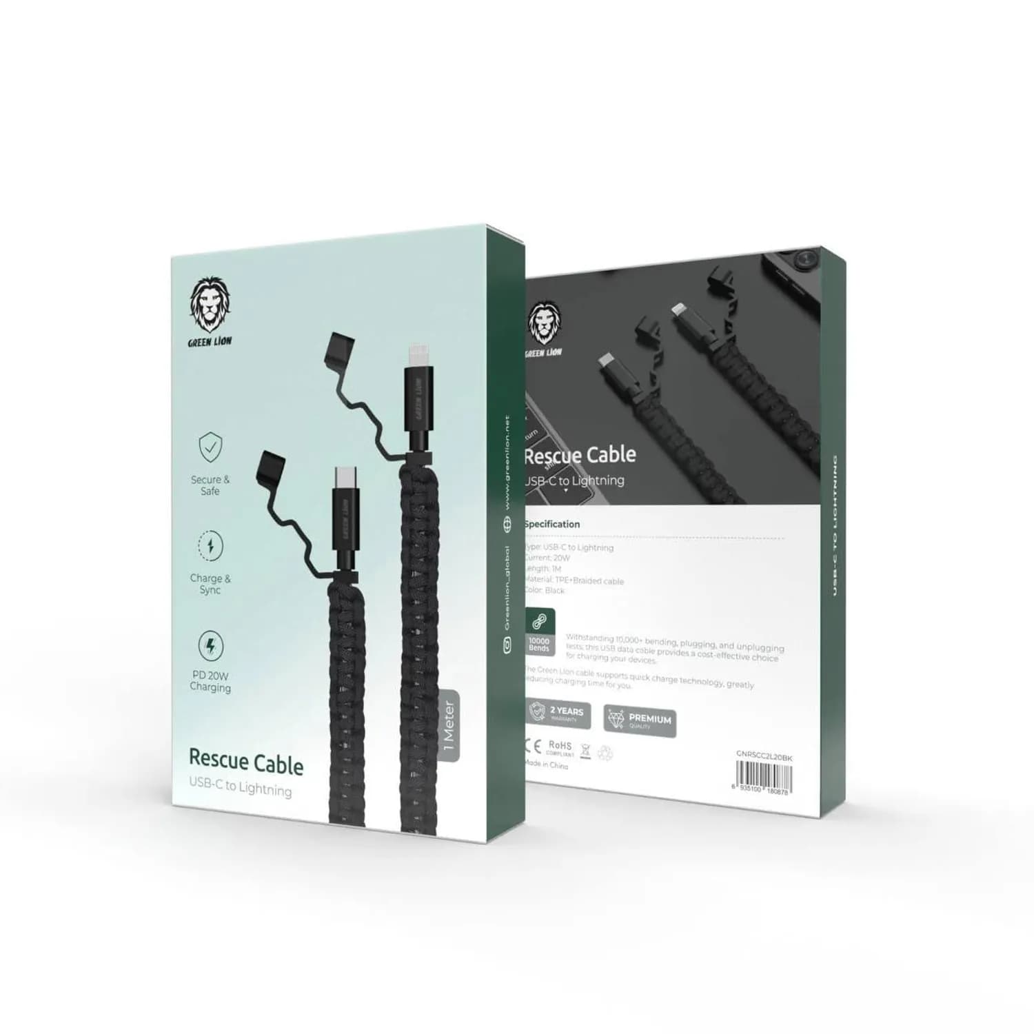 Green Lion USB-C Rescue Cable - 60W Fast Charge, Black 5