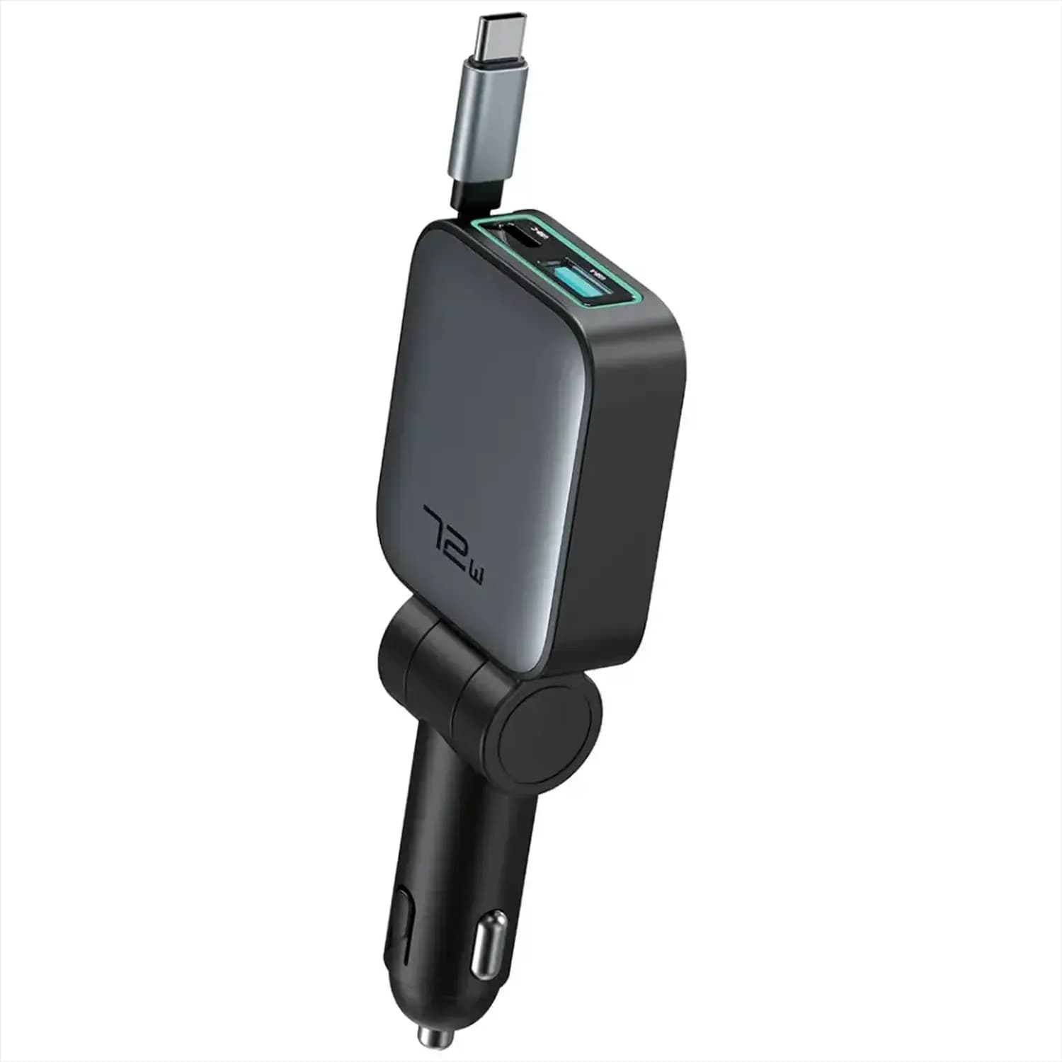 GREEN LION Car Charger - 72W Retractable Cable, Grey GREEN LION Car Charger - 72W Retractable Cable, Grey
