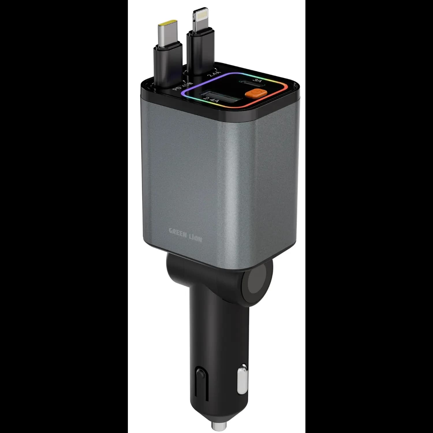 Green Lion Car Charger - 65W Retractable, Grey 1 Green Lion Car Charger - 65W Retractable, Grey 1