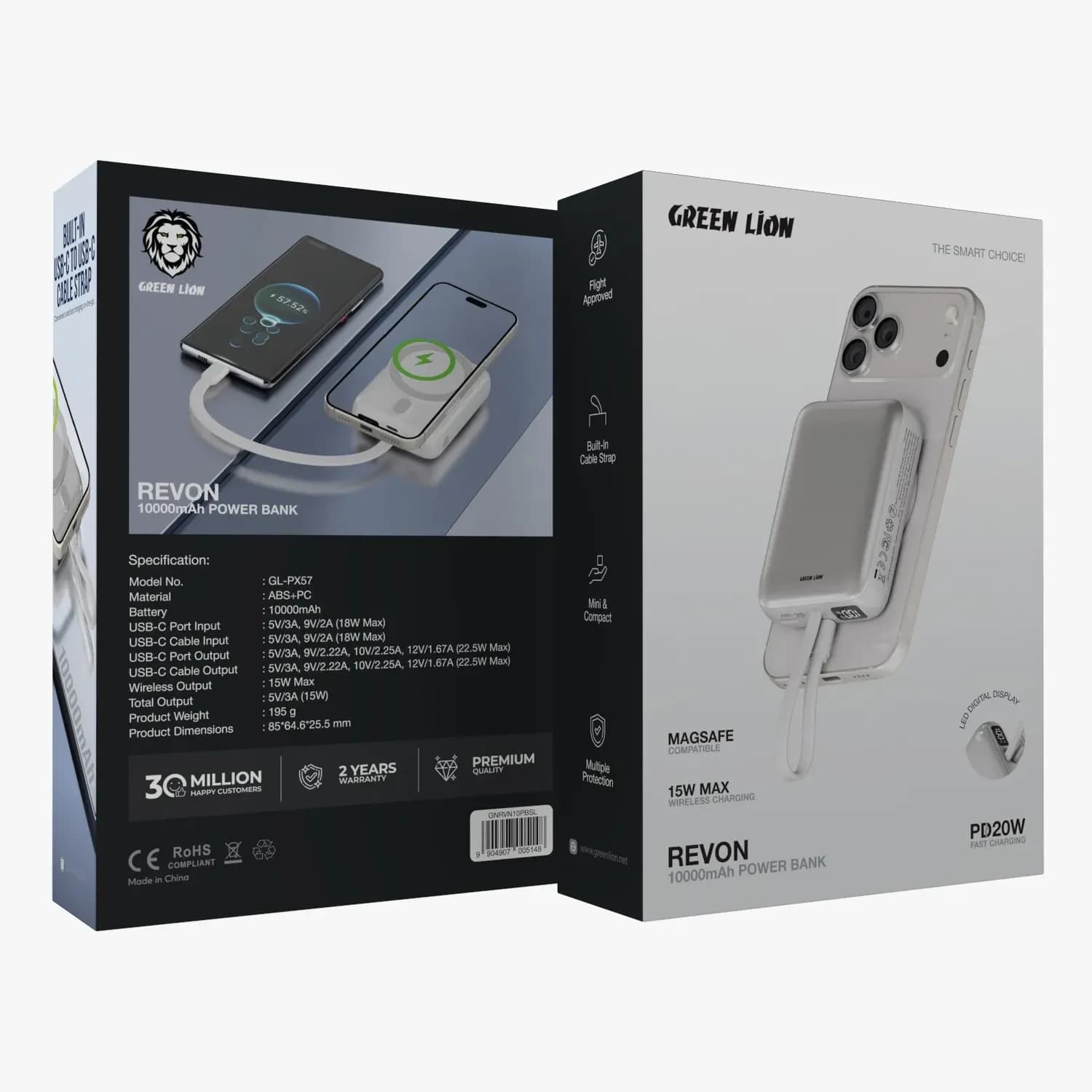 Green Lion Power Bank Revon - 10000mAh PD 20W, Silver — Silver 3