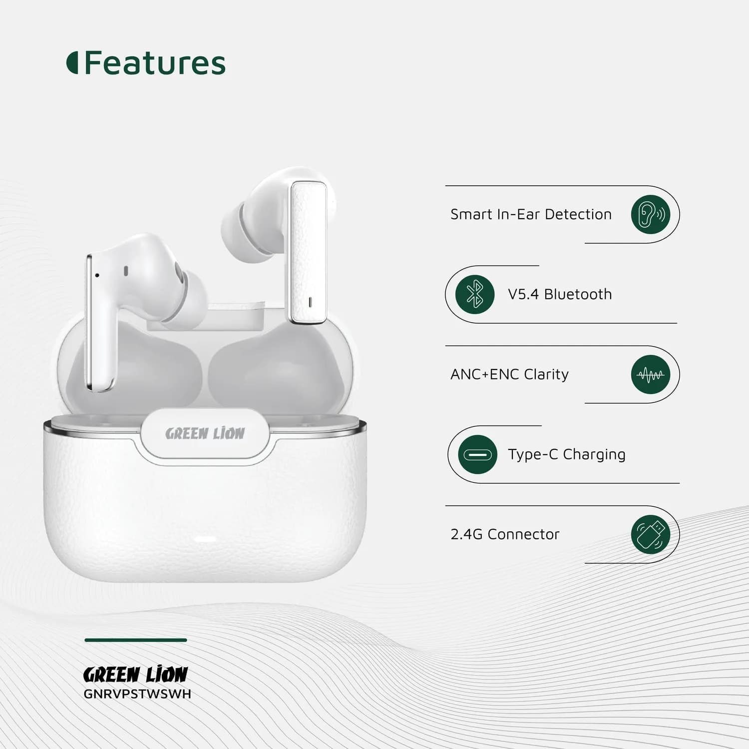 Green Lion Earbuds River Plus - Noise Cancelling, White — Black 4