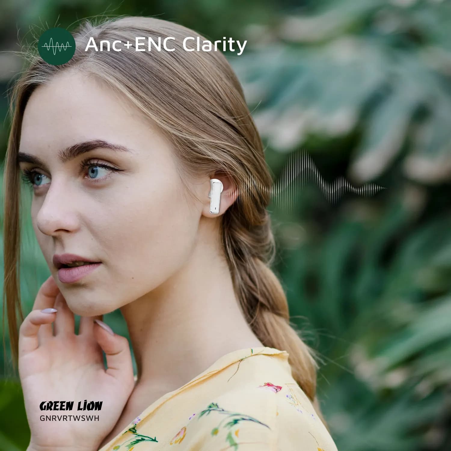 Green Lion Earbuds River TWS - ANC, Bluetooth 5.4, 35Hr Battery, White — Black 3