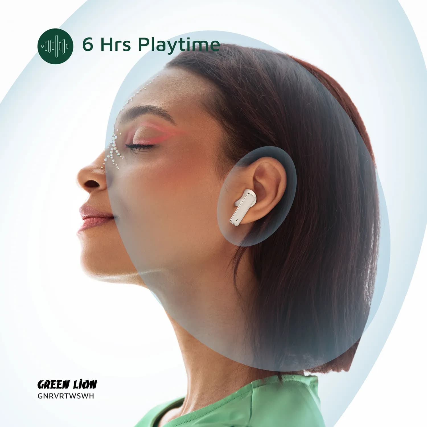 Green Lion Earbuds River TWS - ANC, Bluetooth 5.4, 35Hr Battery, White — Black 4