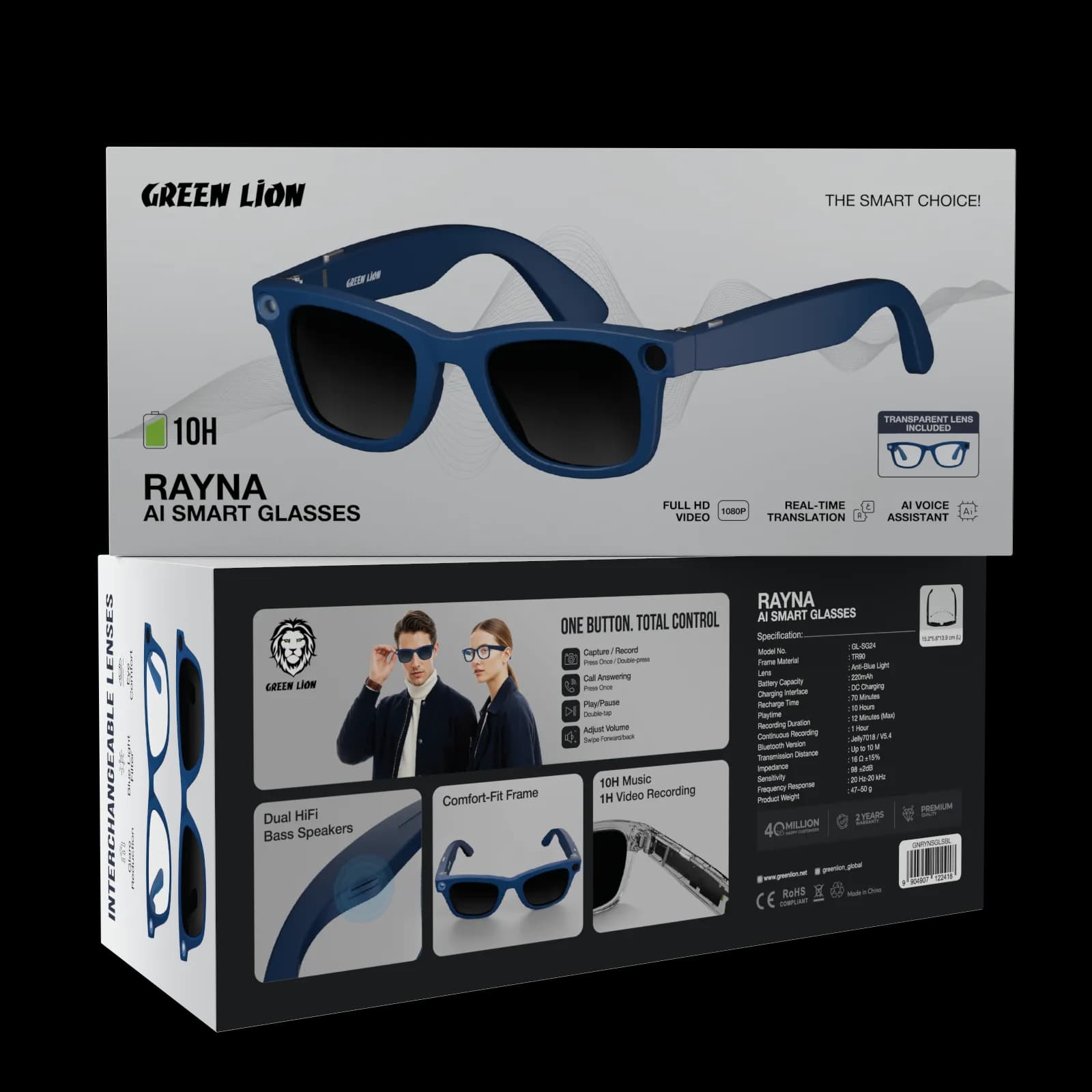 Green Lion Rayna AI Smart Glasses — Black 2
