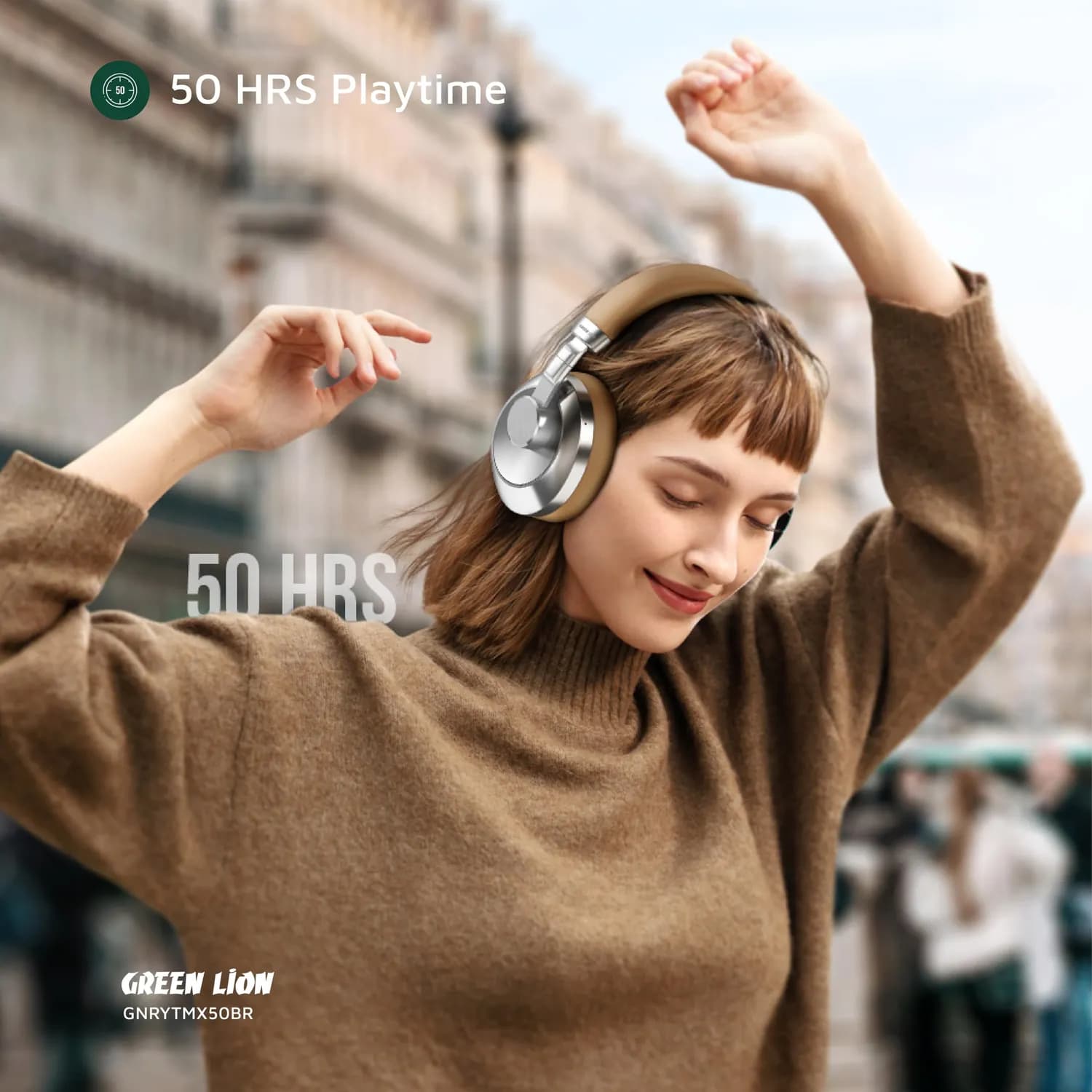 Green Lion Headphones Rhythm X50 ANC - 50H Playtime, Brown — Black 4