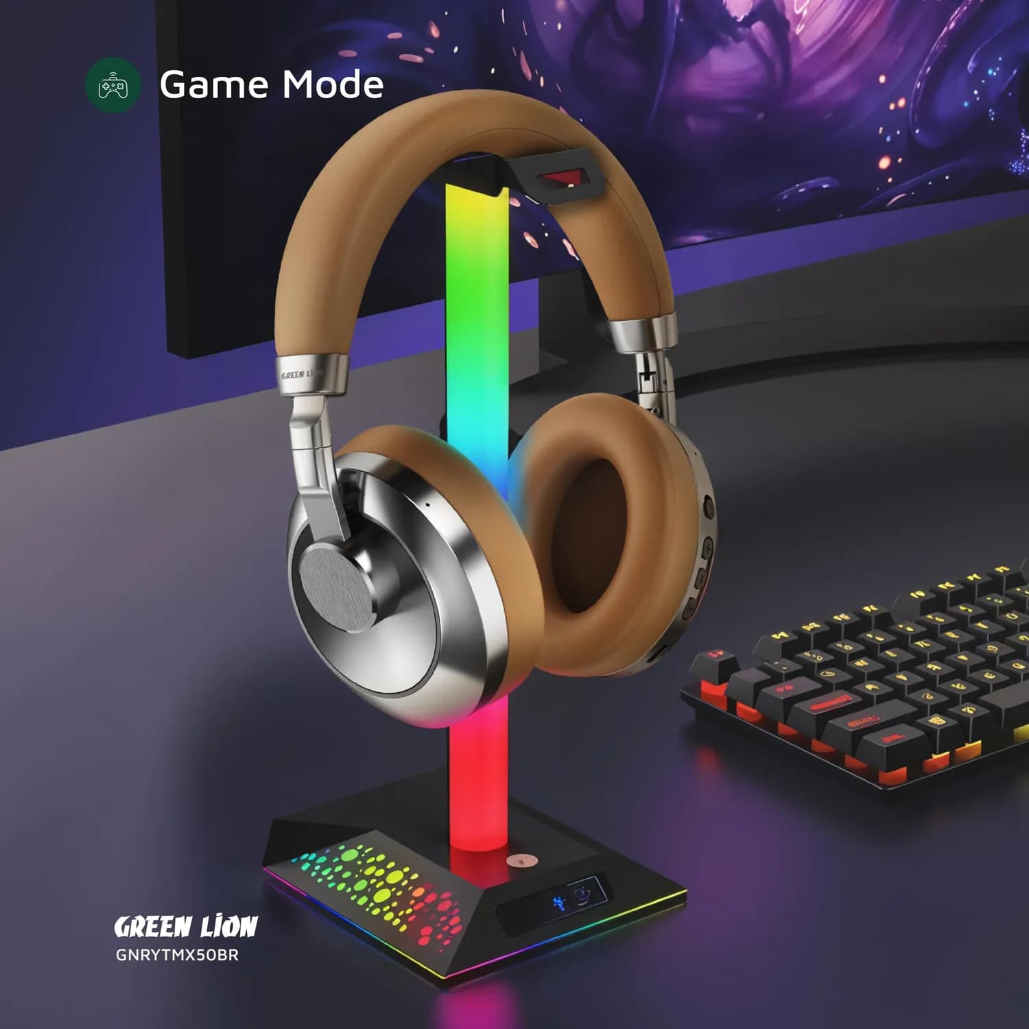 Green Lion Headphones Rhythm X50 ANC - 50H Playtime, Brown — Black 5