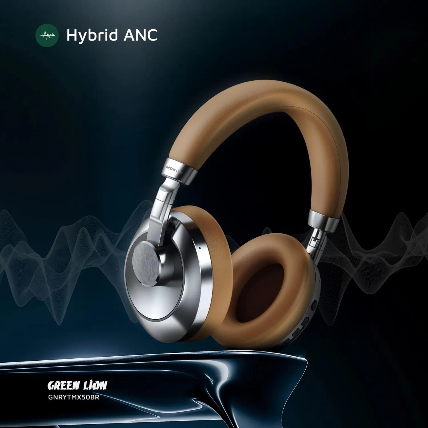 Green Lion Headphones Rhythm X50 ANC - 50H Playtime, Brown — Black 6