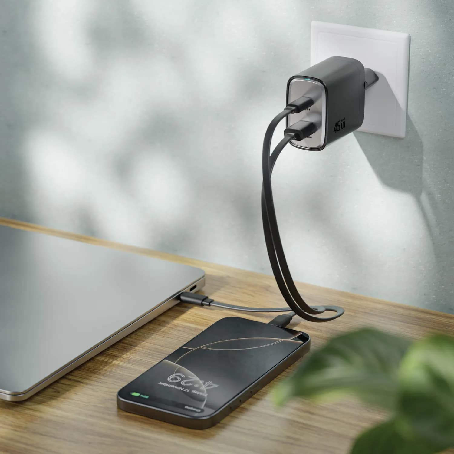Green Lion Wall Charger Supra - 45W GaN Dual Port, Black 2