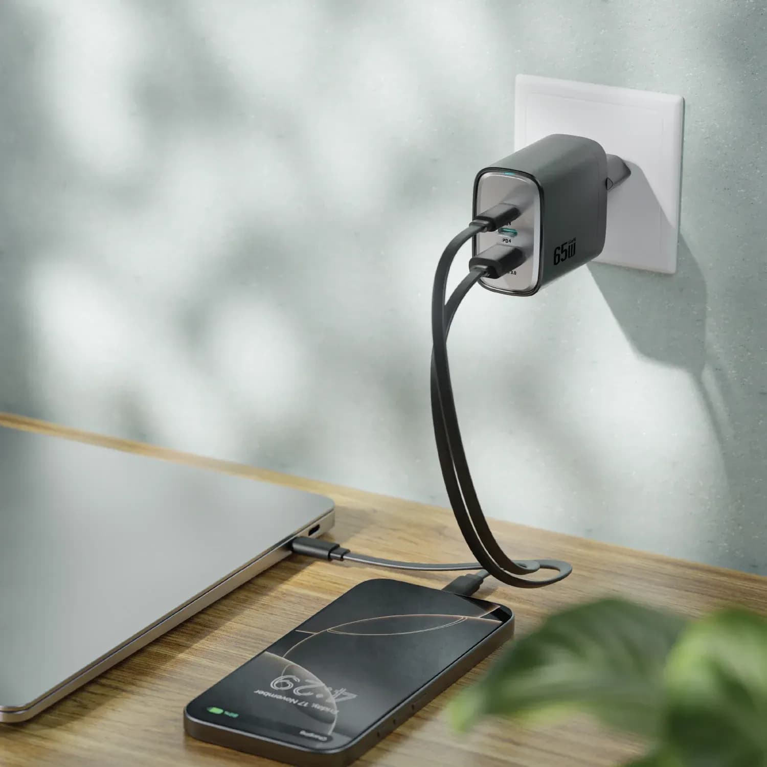 Green Lion Wall Charger Supra - 65W GaN, USB-A & 2 USB-C, Black 2