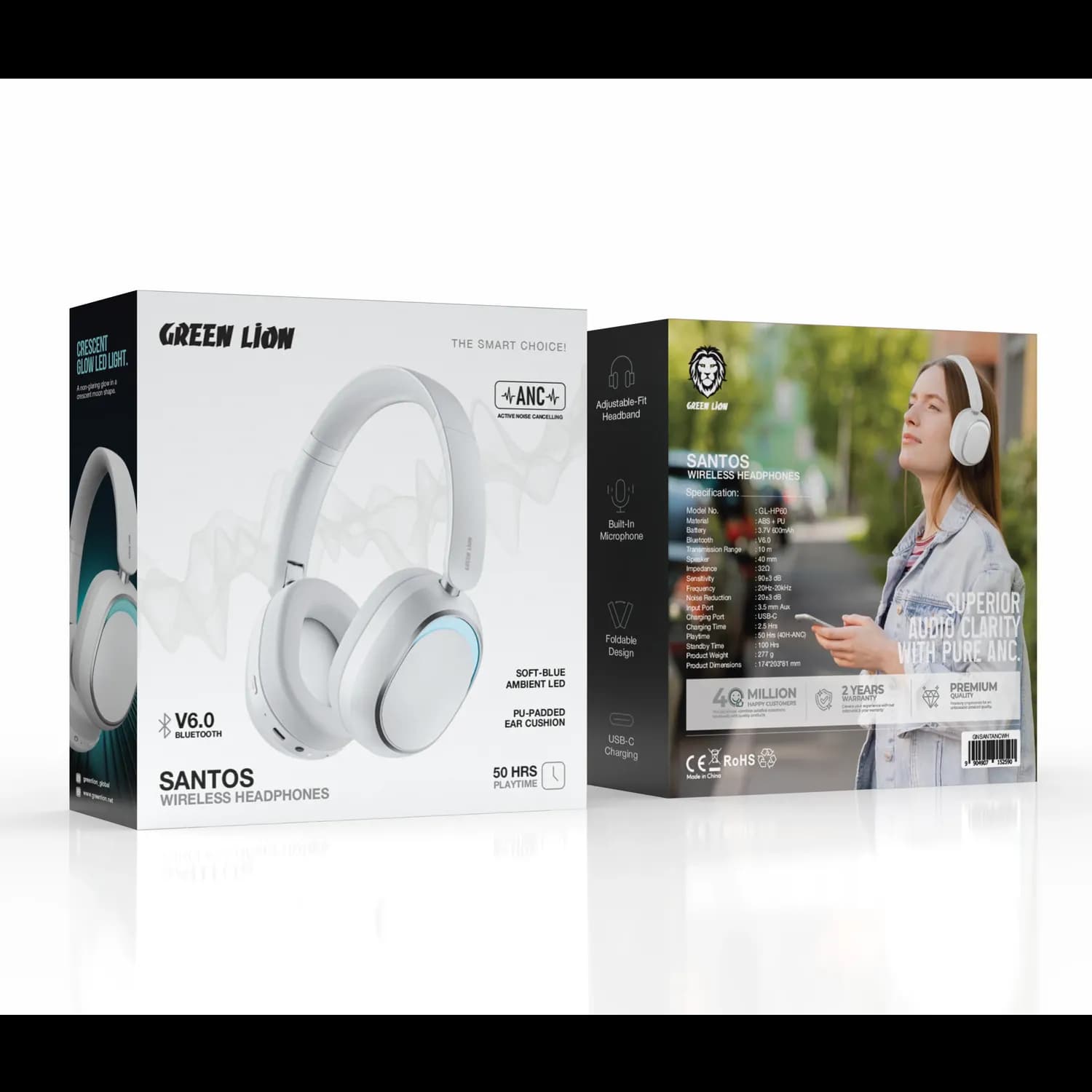 Green Lion Headphones Santos - Wireless ANC, White — Black 4