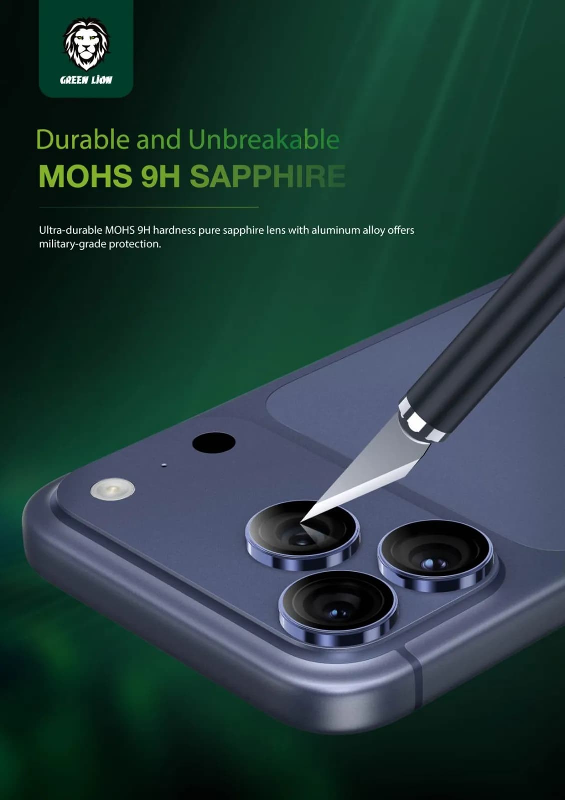 Green Lion Sapphire Camera Lens for iPhone 17 Pro Max — BlueTitanium 4