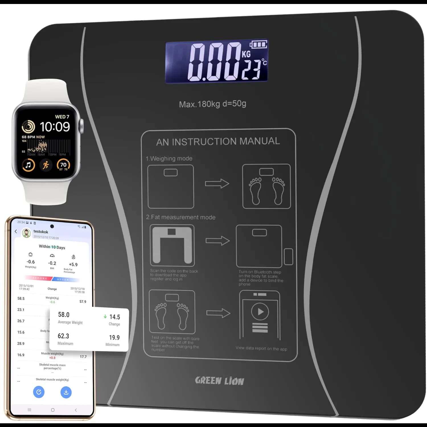 Green Lion Smart Body Scale Lite - 16 Health Metrics, Black 1 Green Lion Smart Body Scale Lite - 16 Health Metrics, Black 1