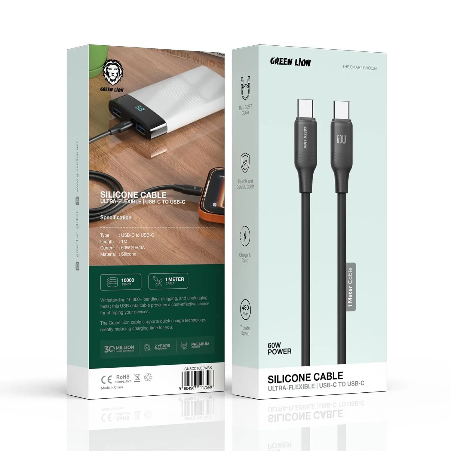 Green Lion USB-C Cable - 60W Fast Charging, Black — Black 3