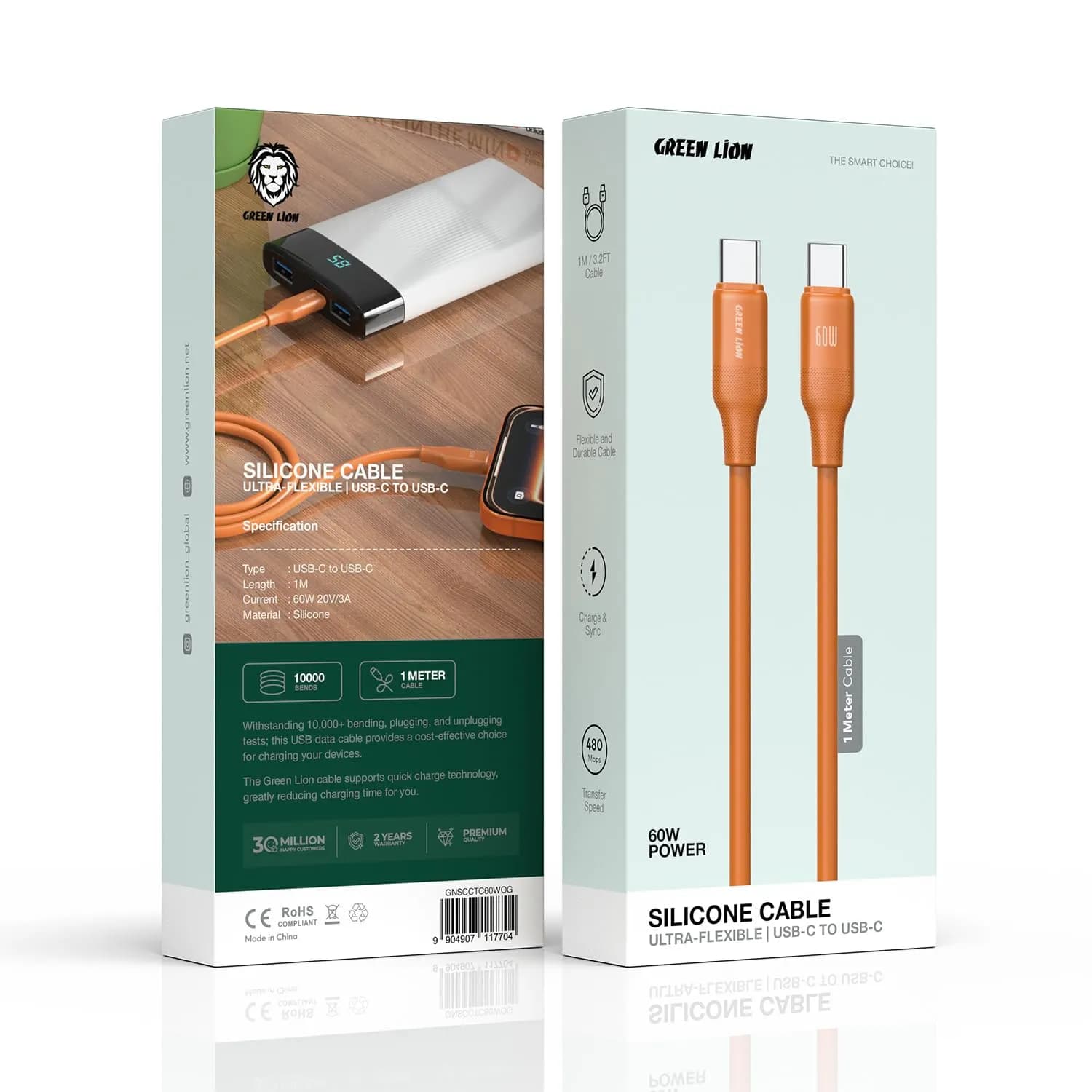 Green Lion USB-C Cable - 60W Fast Charge, Orange 3