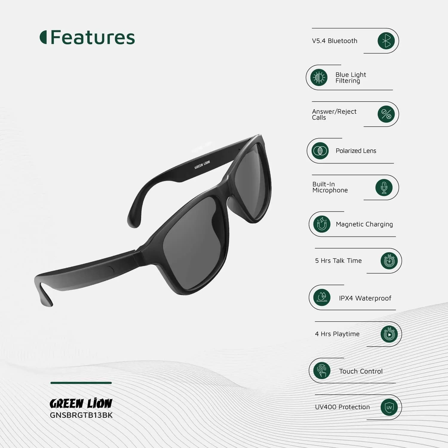 Green Lion Smart Glasses Sydney - Lightweight, Black 5