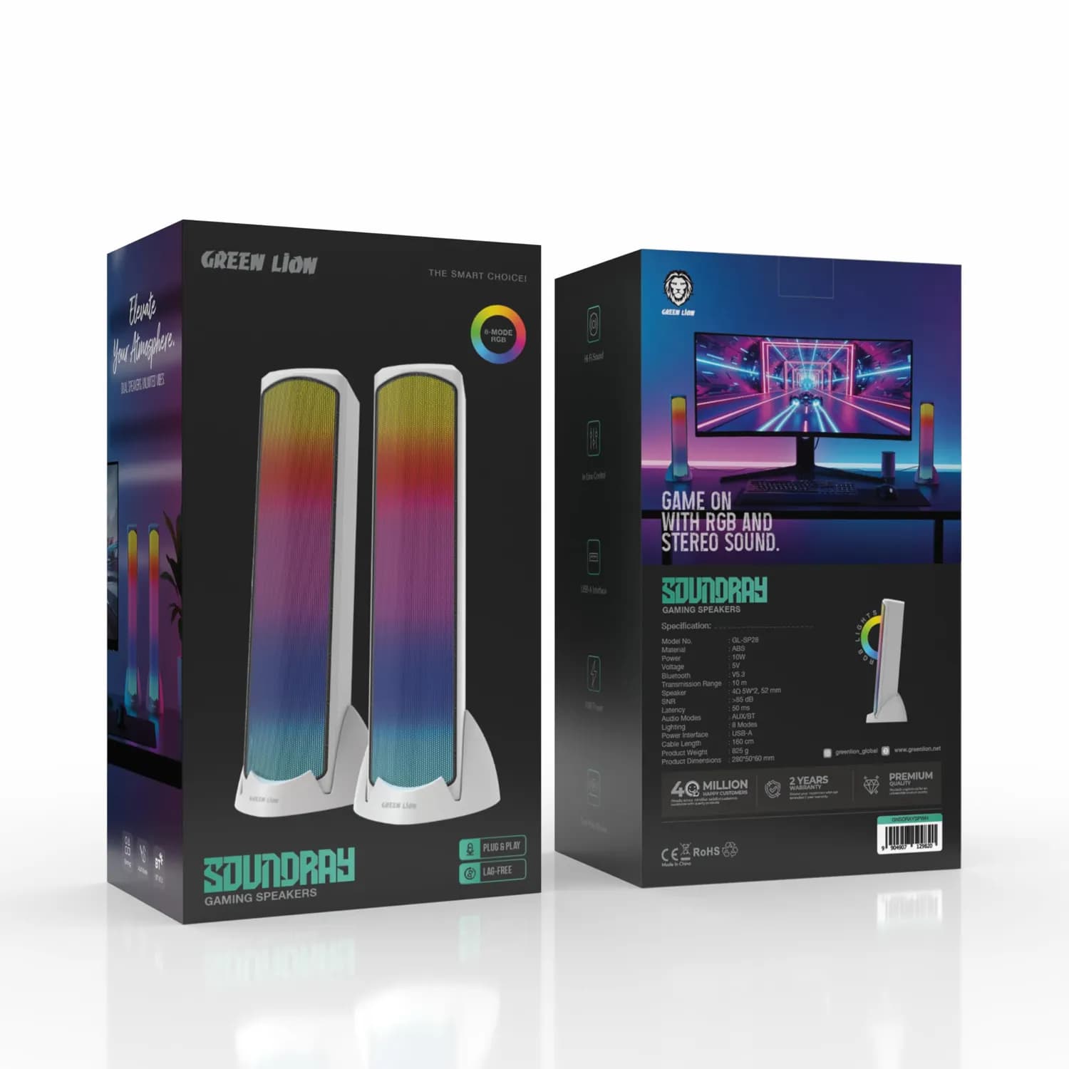 Green Lion Gaming Speakers - Bluetooth 5.3, RGB Lighting, White 3