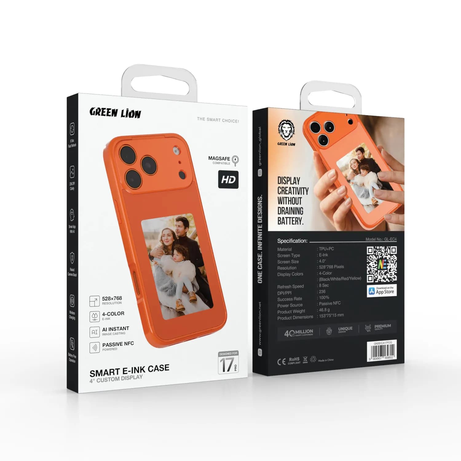 Green Lion Smart E-Ink Case 17 Pro - 4.0 Inch Display, Orange 5