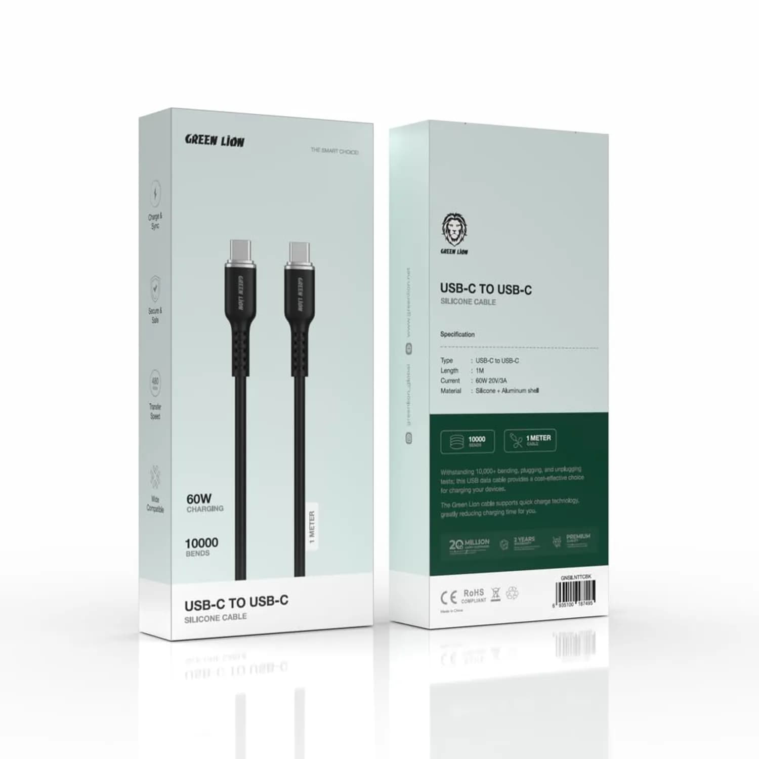 Green Lion USB-C Cable - 60W, 1M, Black 2