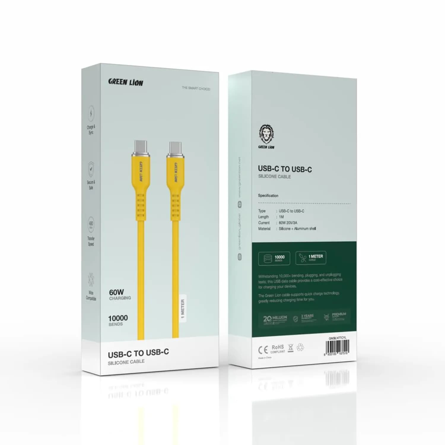 Green Lion USB-C Cable - 60W, 1M, Yellow — Blue 3