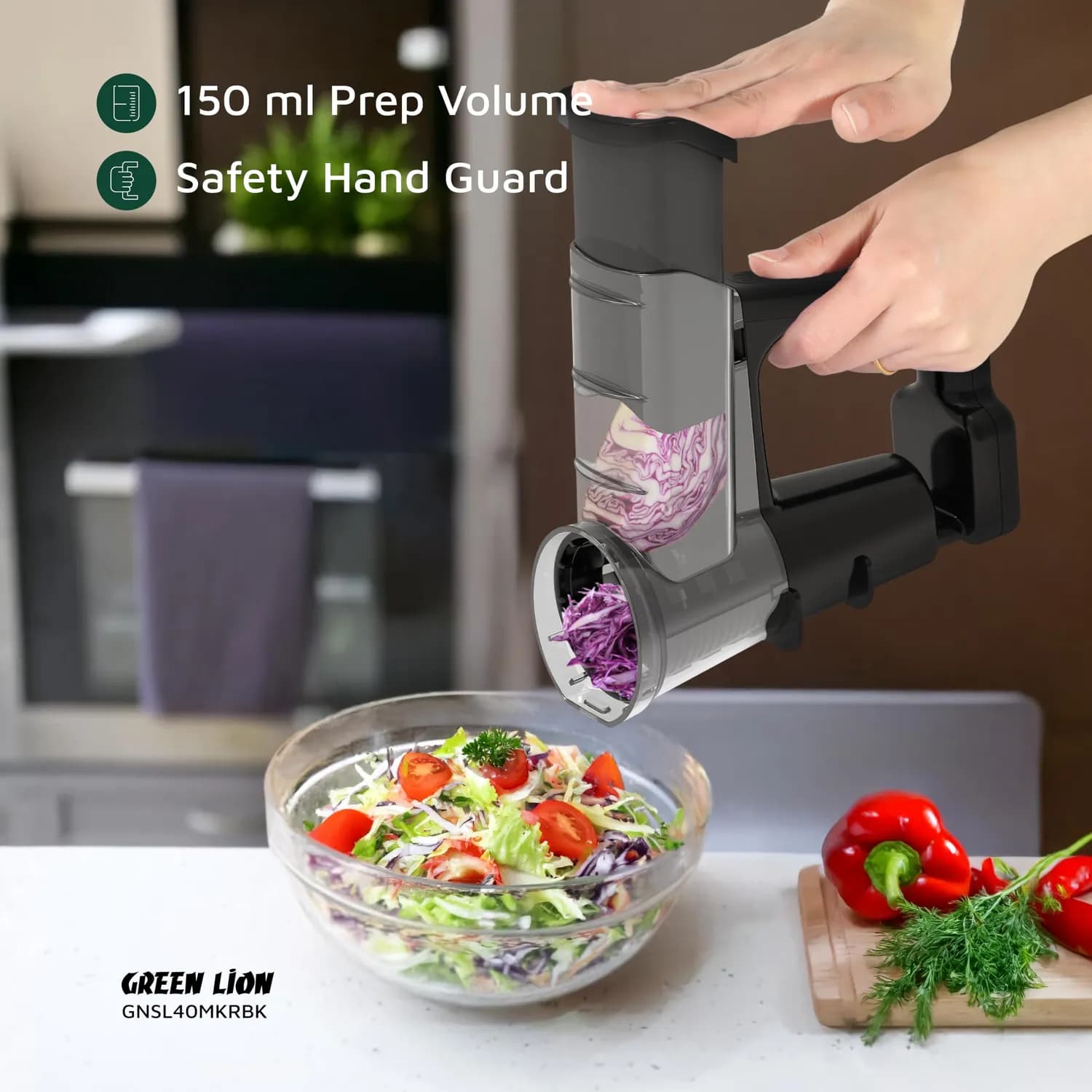Green Lion Electric Salad Maker - Rechargeable, 3 Graters, Black 3