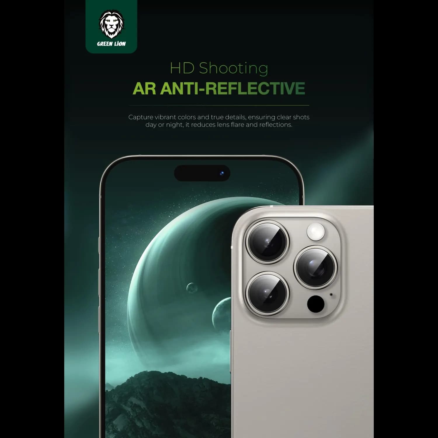 Green Lion Camera Lens Protector iPhone 16 Pro/Pro Max - 9H Tempered Glass, Titanium — Black 3