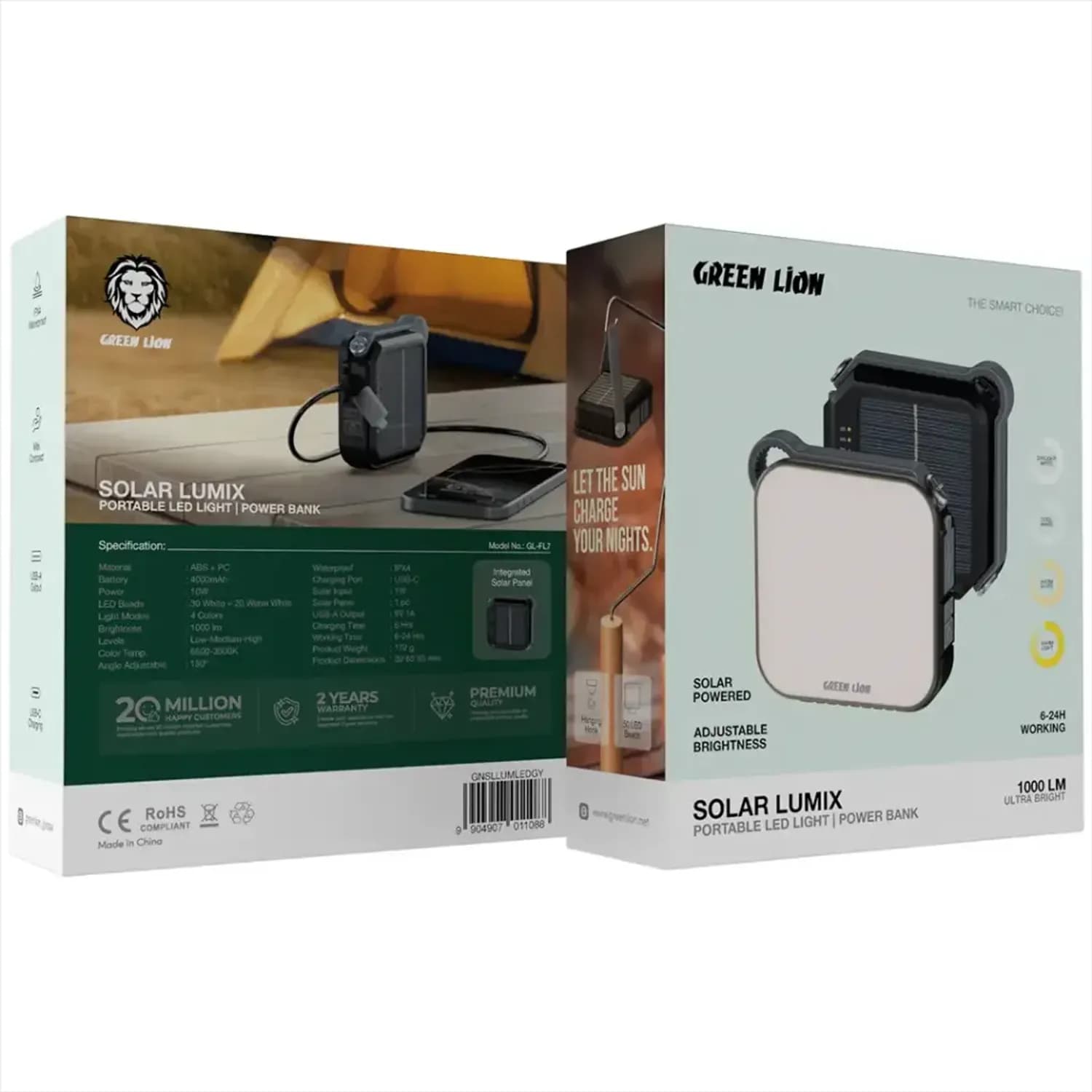 Green Lion Portable LED Light Lumix - Solar, Power Bank 4000mAh, Gray 4