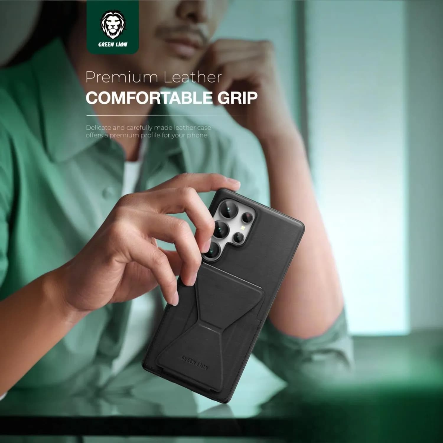 Green Lion Leather Case S25 Ultra - Stand, Shockproof, Black 5