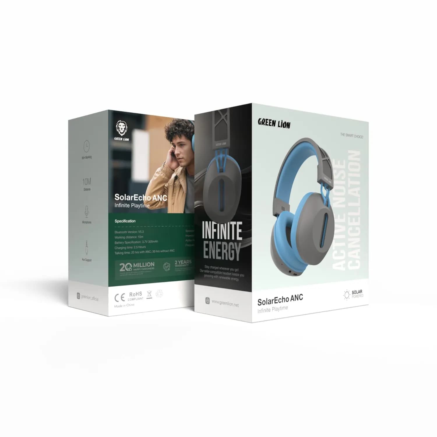 Green Lion Headphones SolarEcho ANC - 30H Battery, Gray/Blue 4