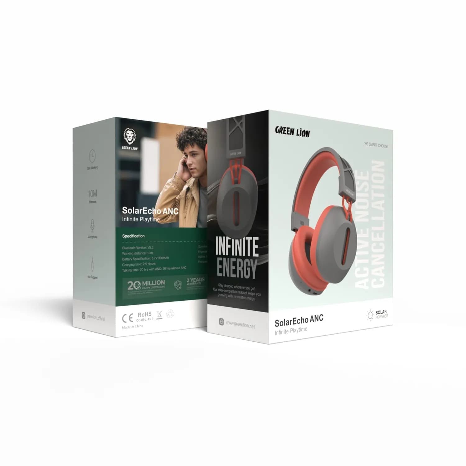 Green Lion Headphones SolarEcho ANC - Solar Powered, Red/Gray 2