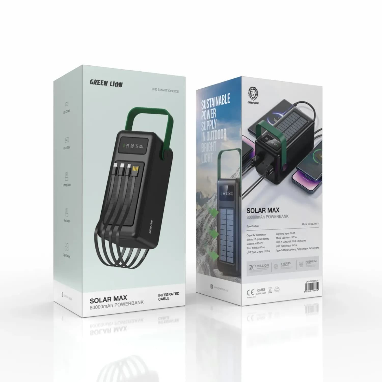 Green Lion Power Bank Solar Max 80000mAh - Solar Charging, Black 3