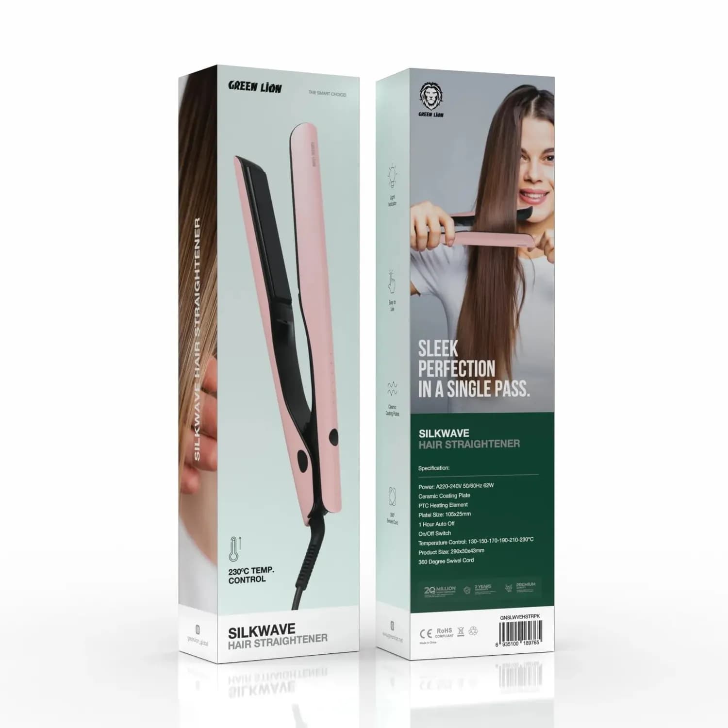 Green Lion Silkwave Hair Straightener - Ceramic Plate, Pink 2