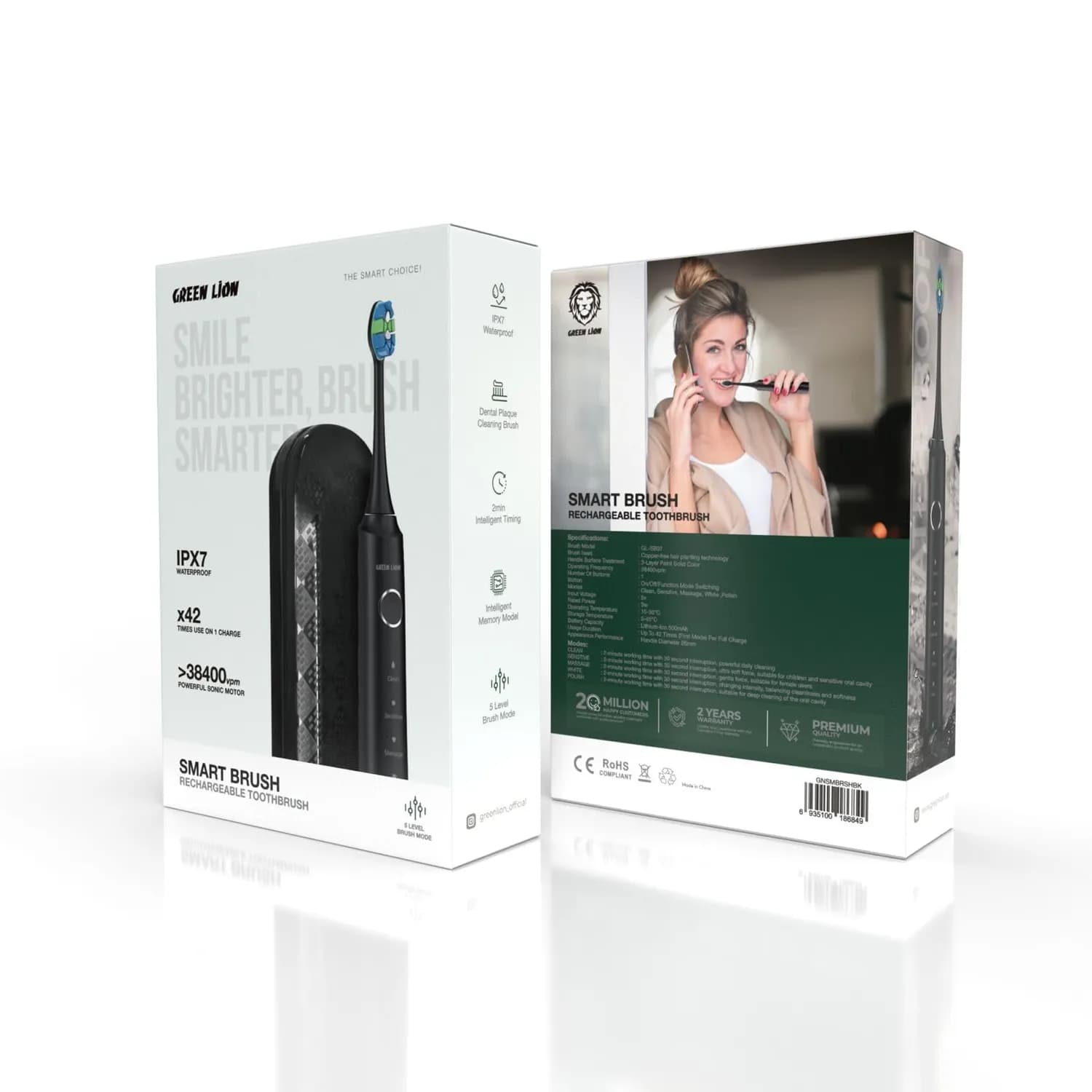 Green Lion Smart Brush - 5 Modes, Waterproof, Black 5