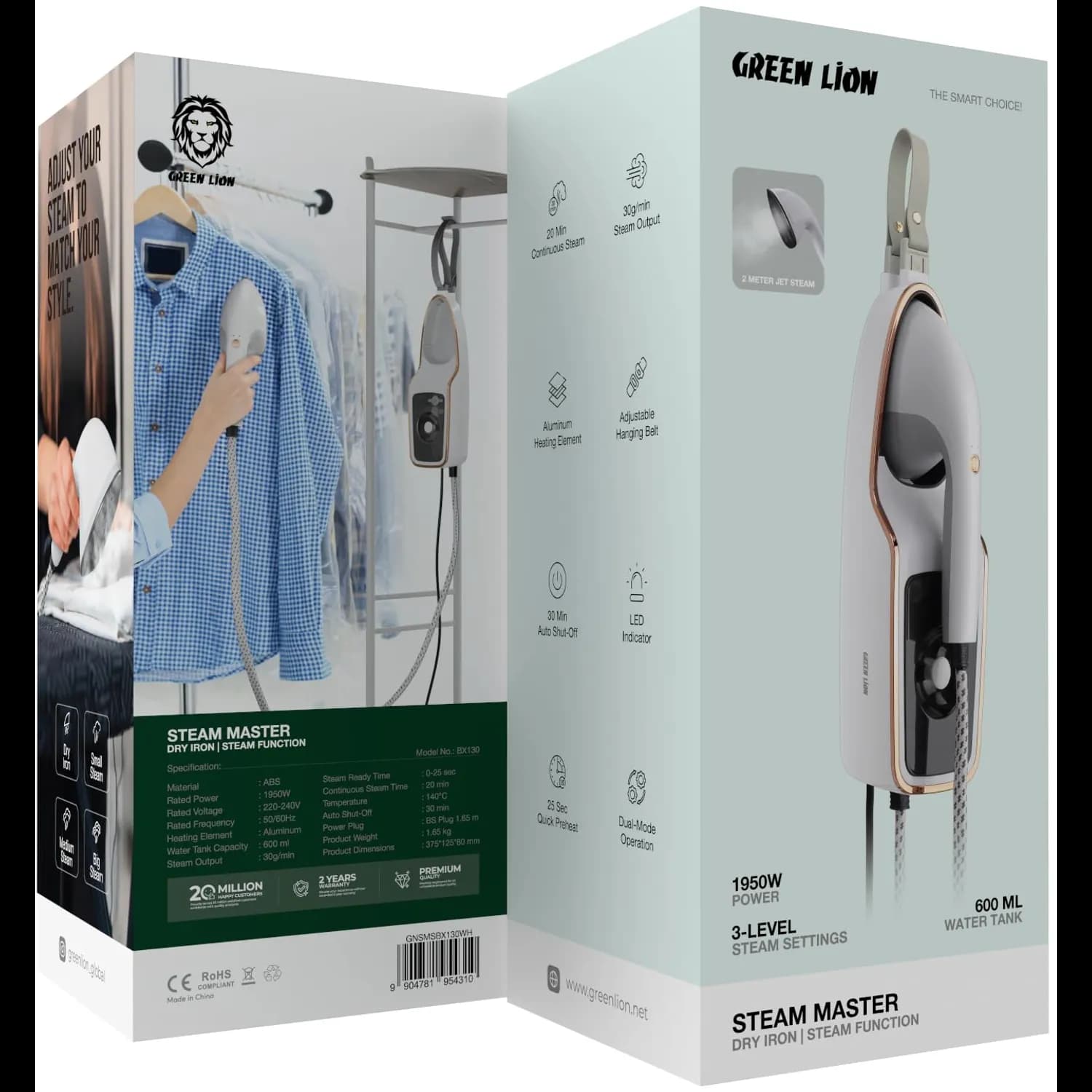 Green Lion Steam Master - 1950W 2-in-1 Steamer & Iron, White 5
