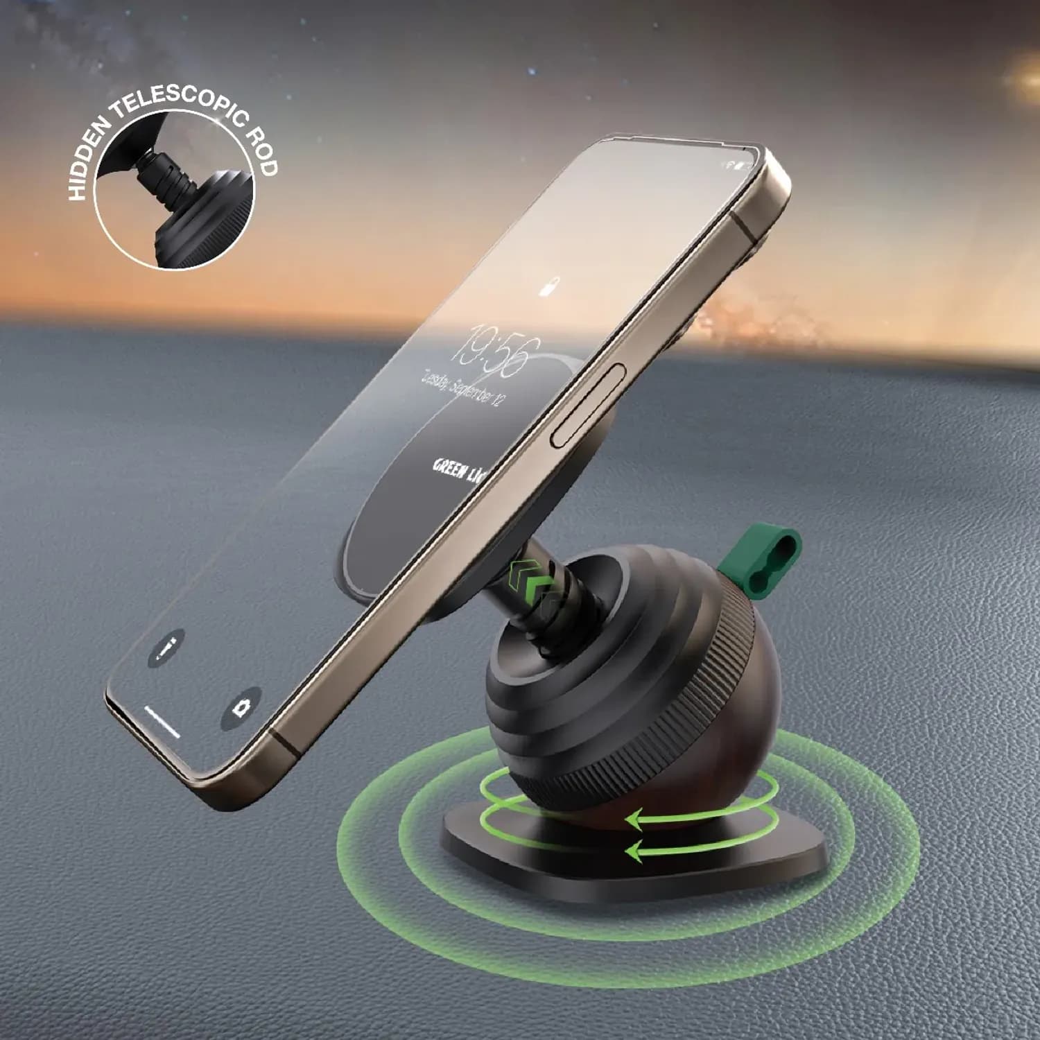 Green Lion Car Phone Holder - 360° Rotation, MagSafe Compatible, Black 2