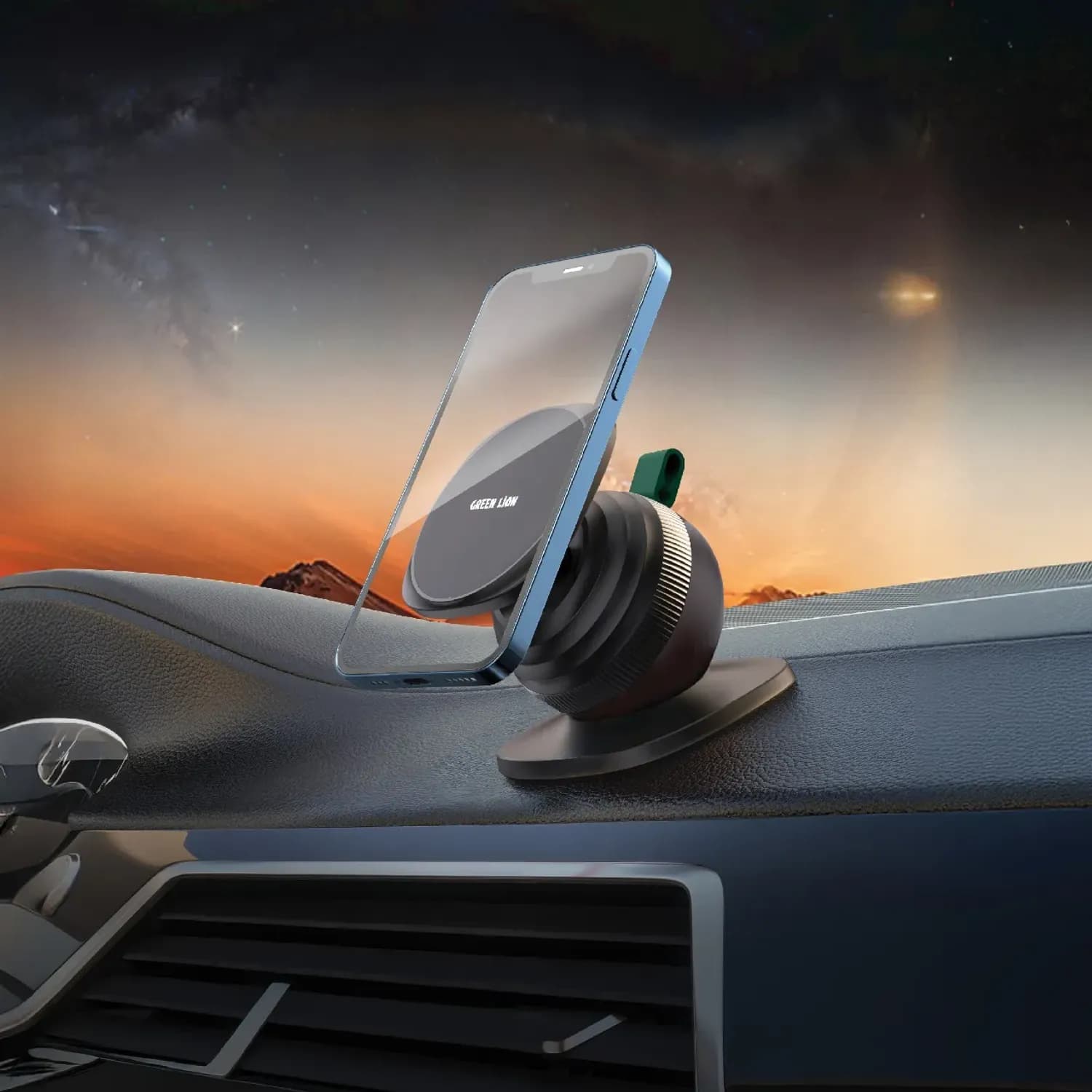 Green Lion Car Phone Holder - 360° Rotation, MagSafe Compatible, Black 3