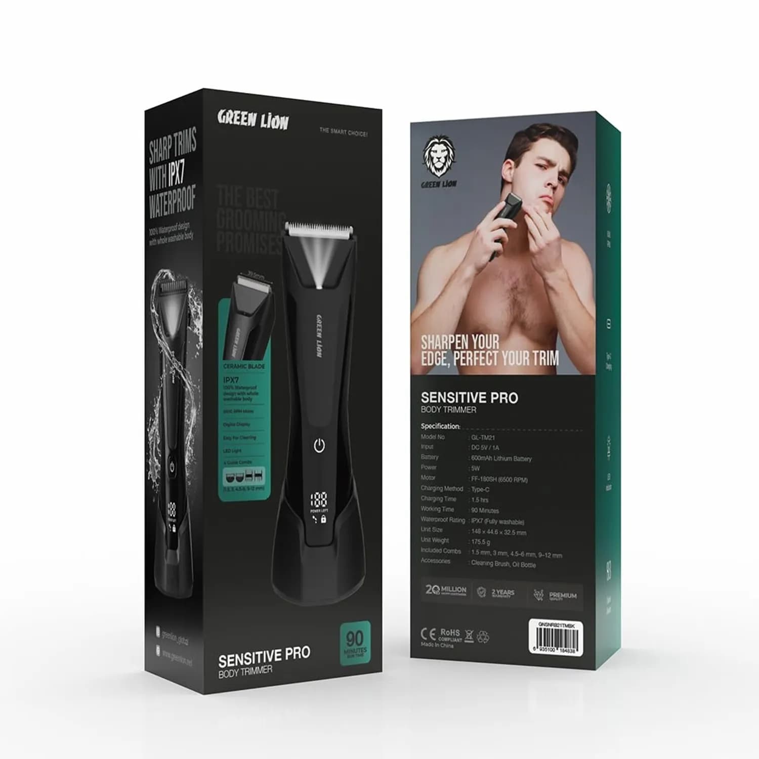 Green Lion Trimmer - 4-in-1 Grooming Kit, 6500RPM, Black 4