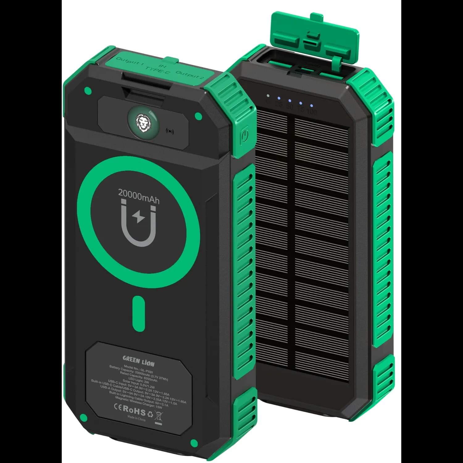 Green Lion Power Bank Solar Flex 20000mAh - PD 20W, Black 1