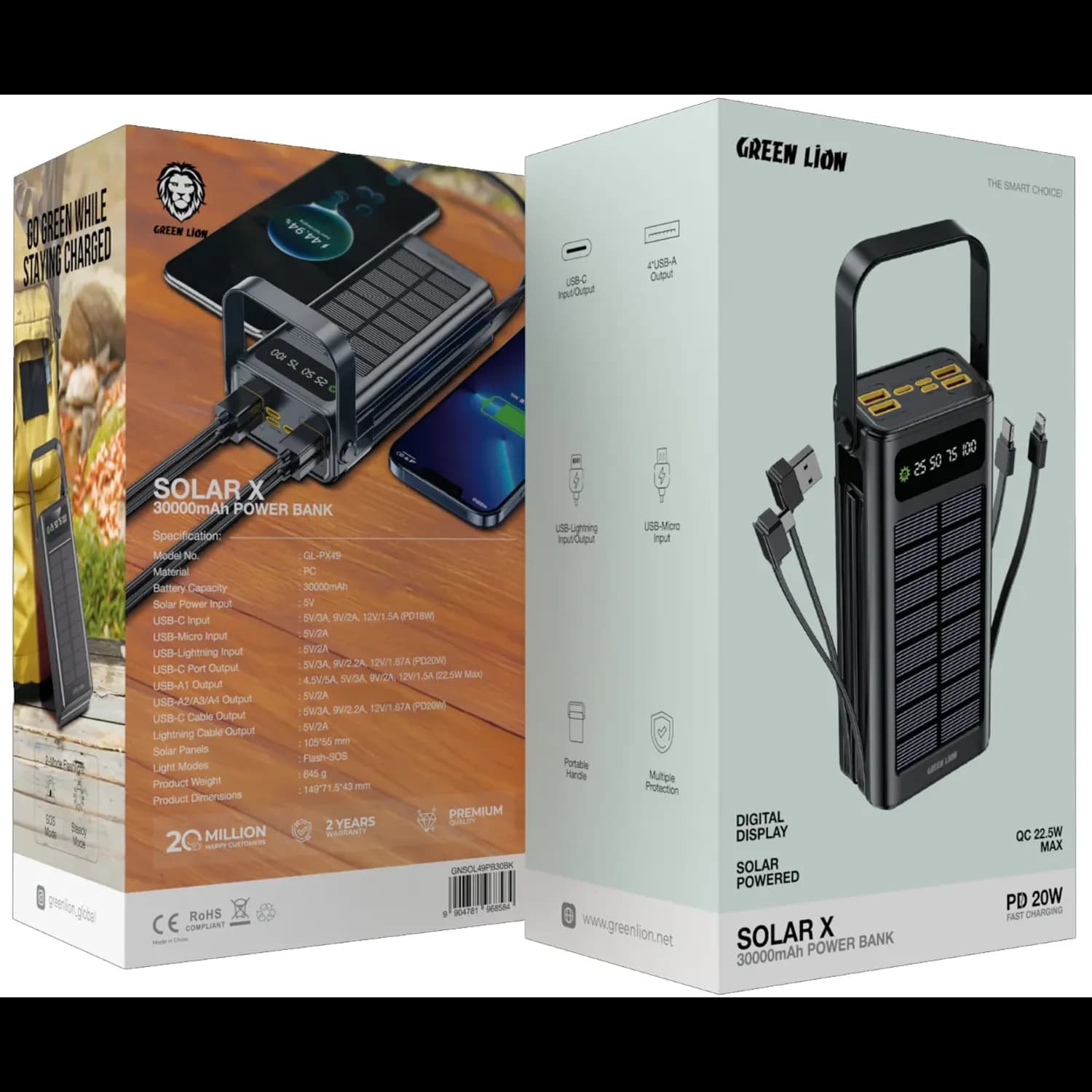 Green Lion Solar X 30000mAh Power Bank with PD 20W - Black 4
