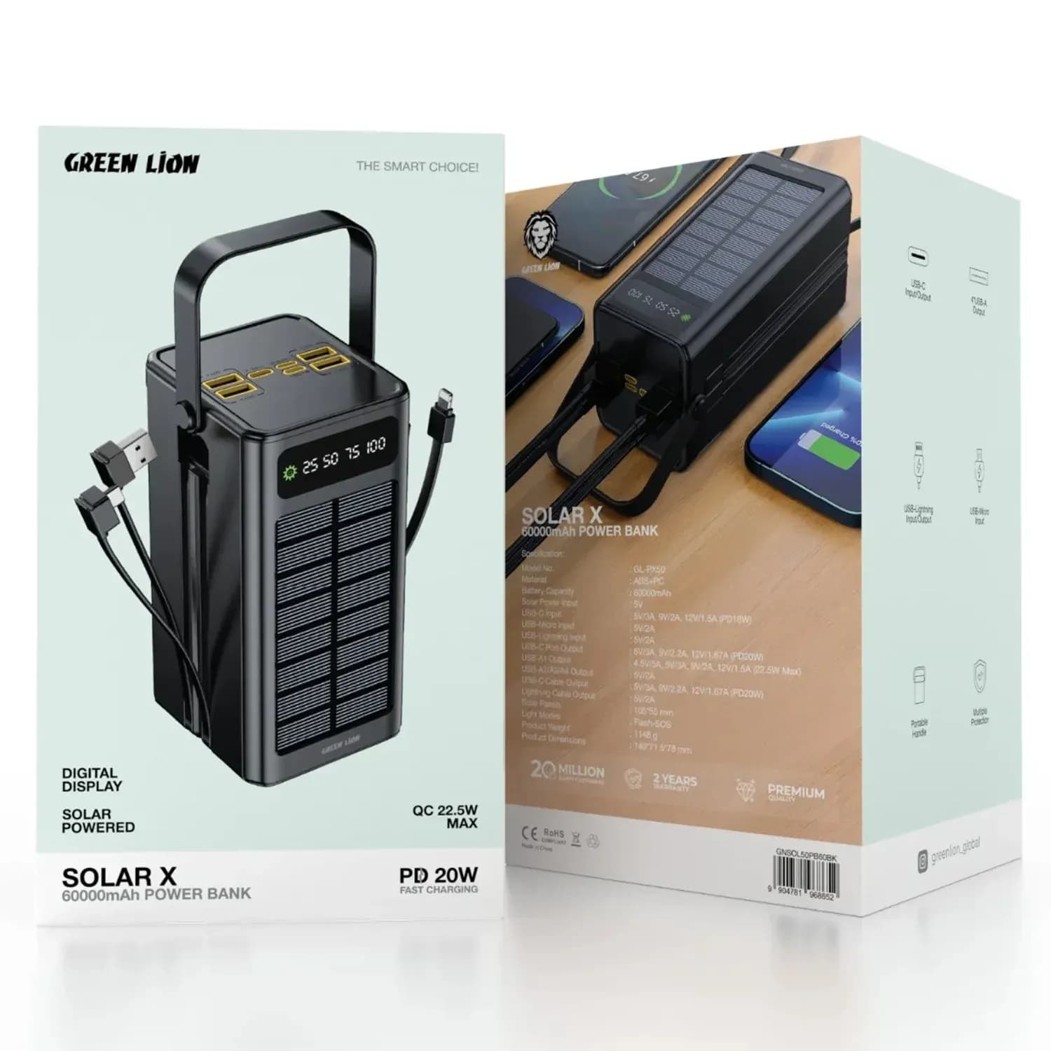 Green Lion Power Bank Solar X 60000mAh PD 20W - Black 5