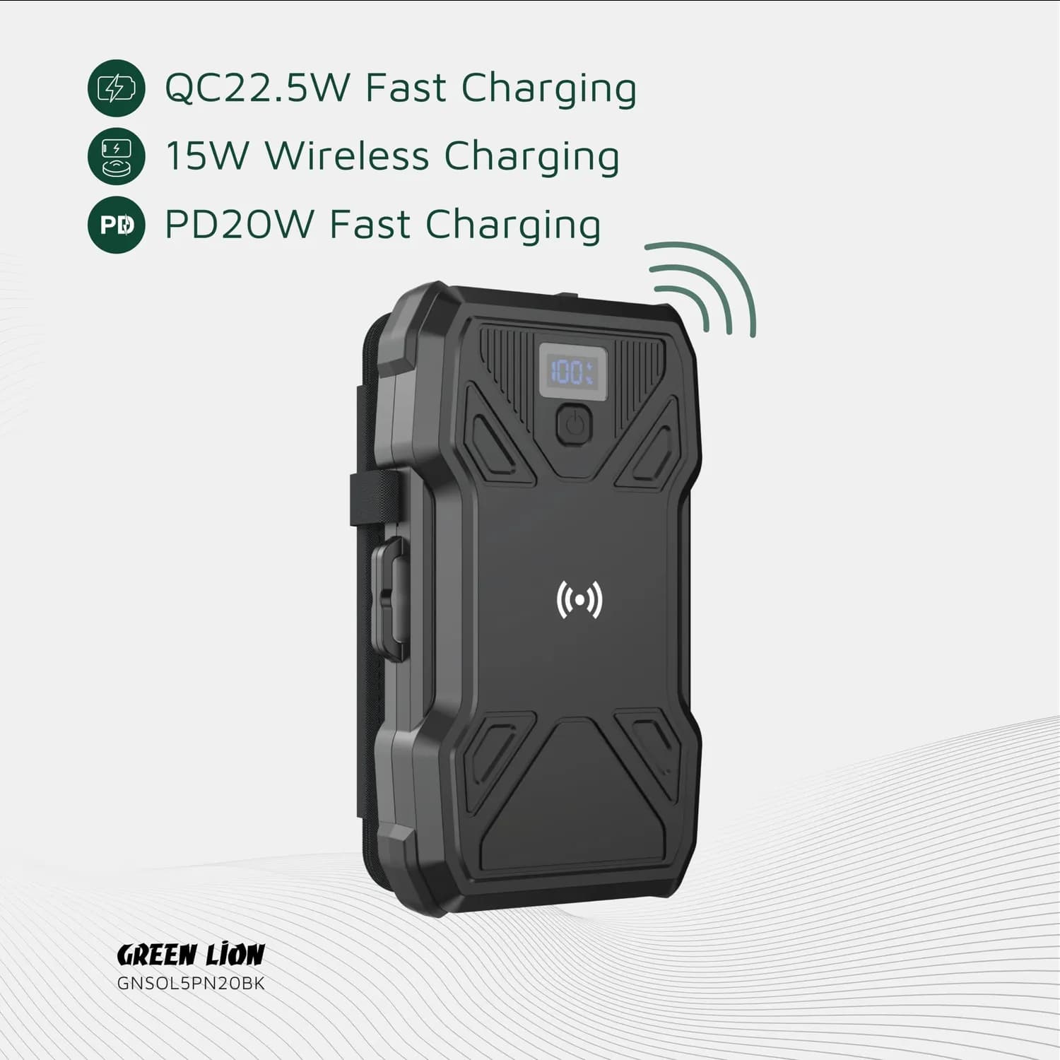 Green Lion Power Bank - 20000mAh Solar, Waterproof, Black 4