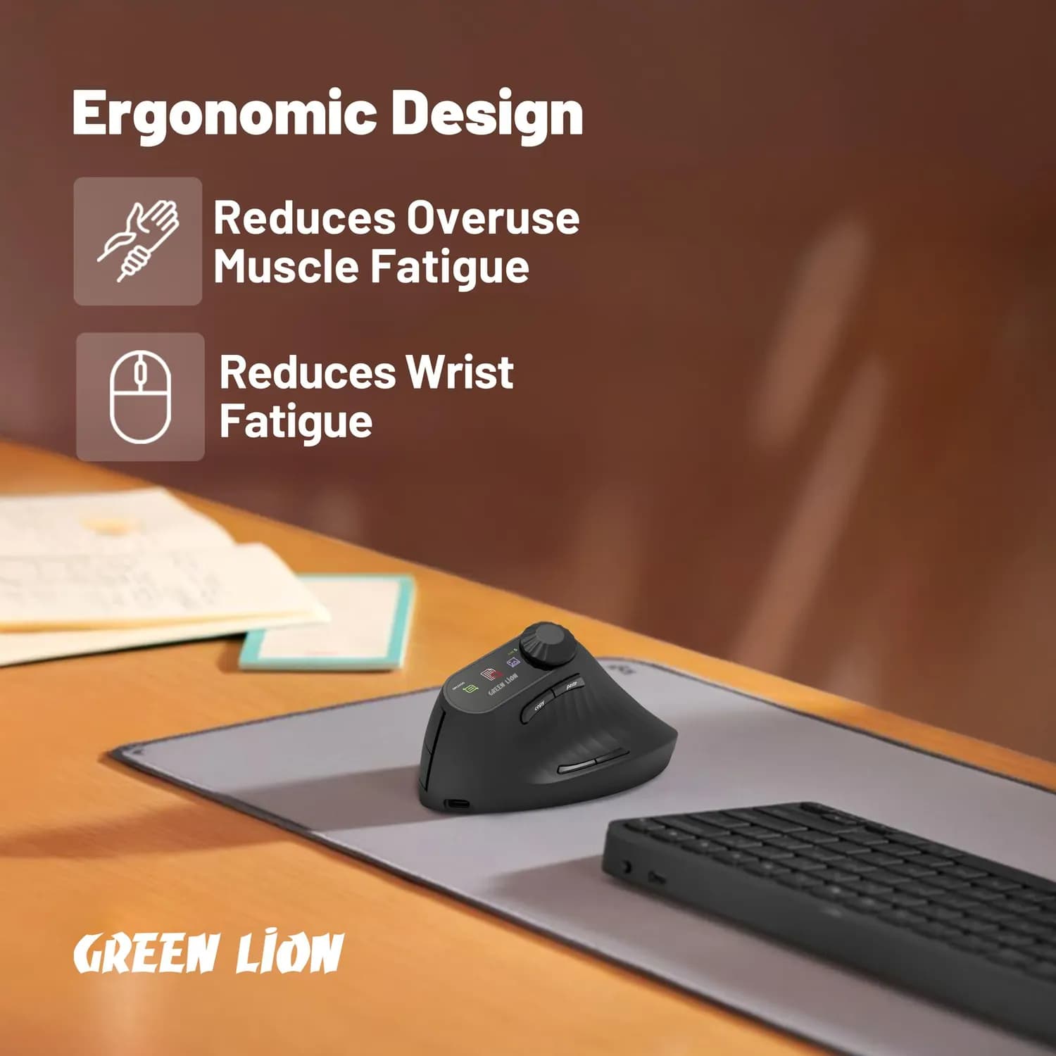 Green Lion Vertical Mouse - OLED Display, Bluetooth, Black 2
