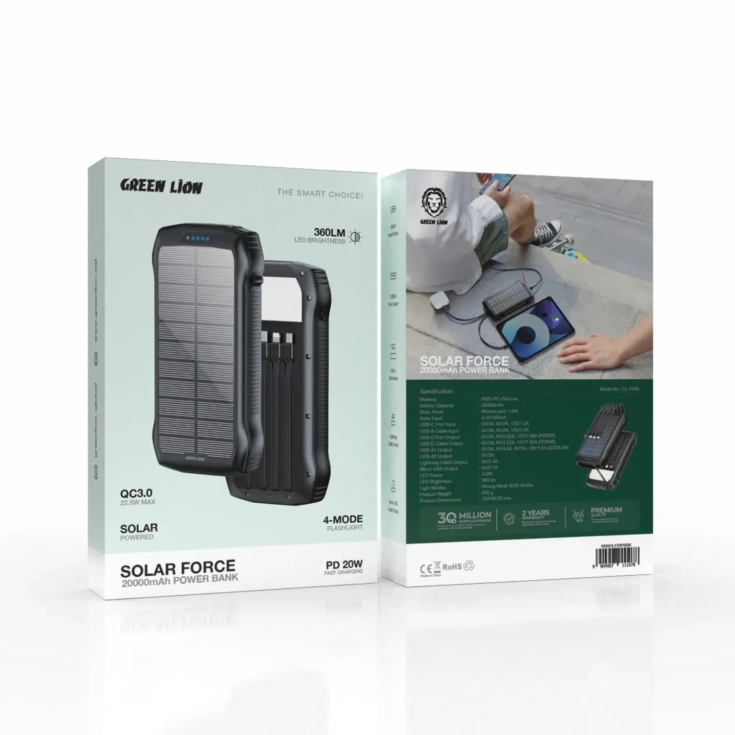 GREEN LION Power Bank 20000mAh 20W PD Solar - Black 4