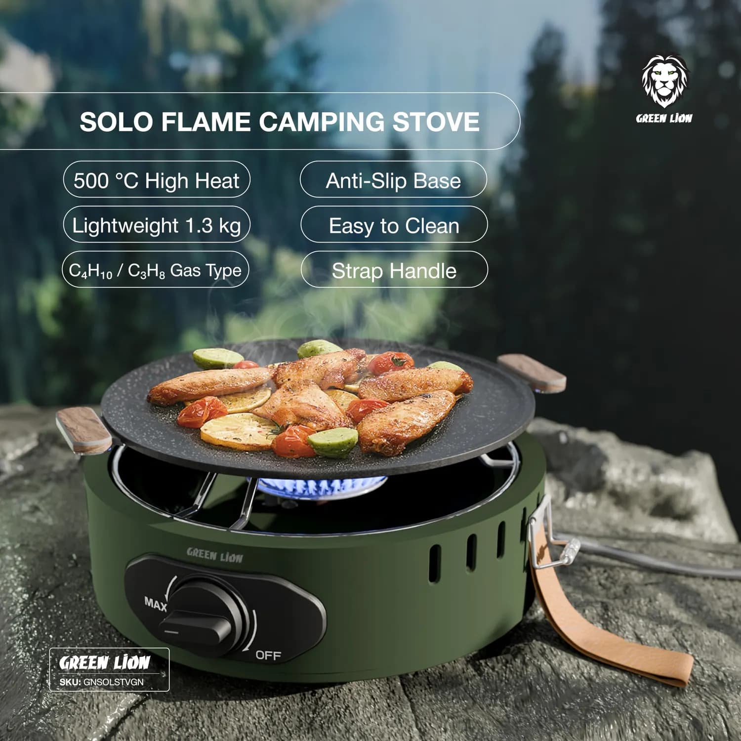 Green Lion Camping Stove - 8000W Butane, Portable, Green 4