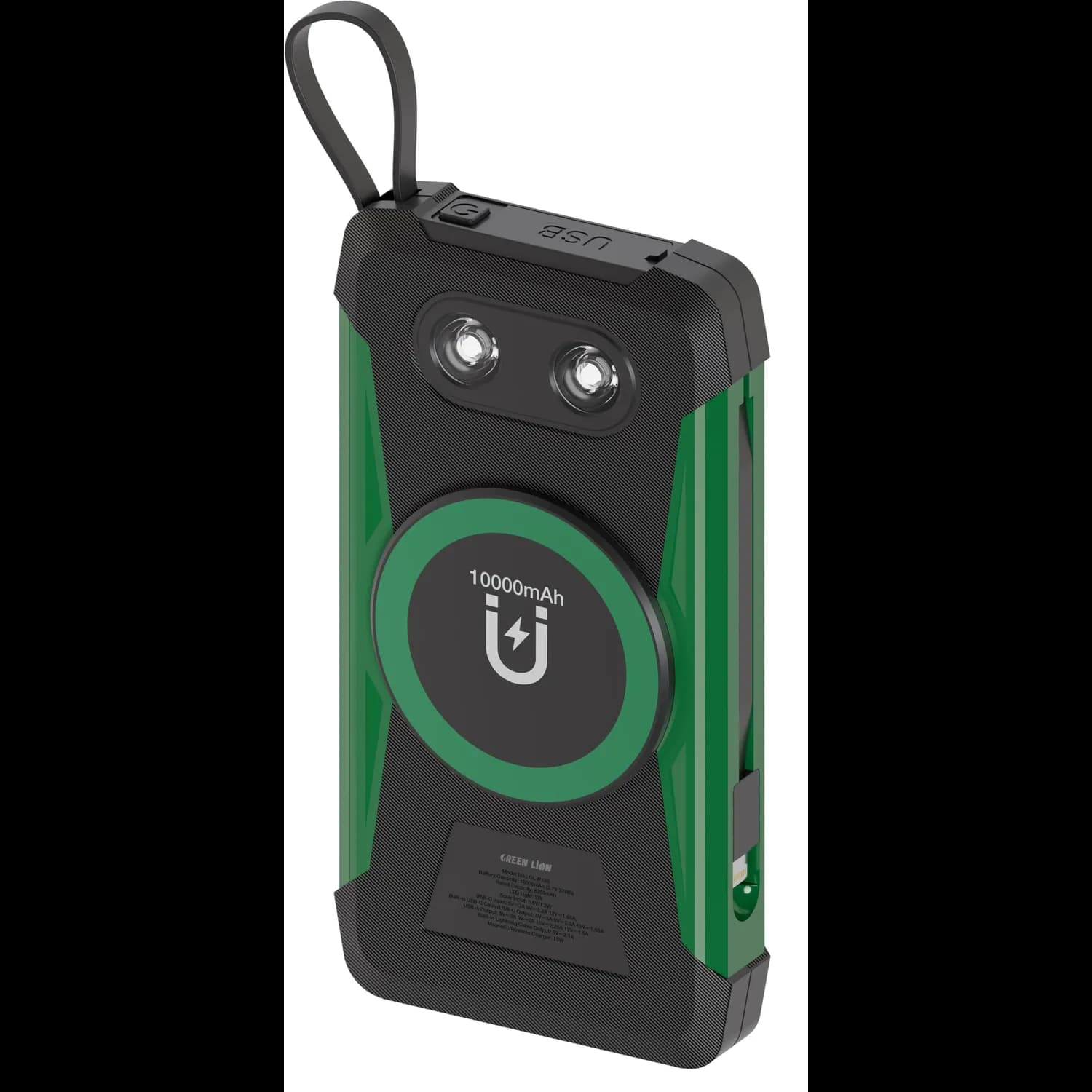 Green Lion Solar Power Bank - 10000mAh, Wireless, Green 5