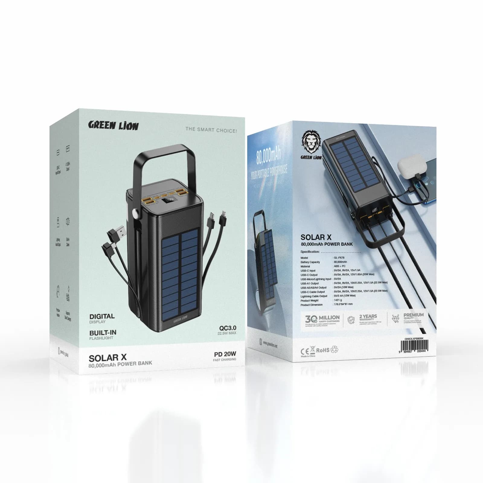 Green Lion Power Bank Solar X 80000mAh PD 20W - Black 3